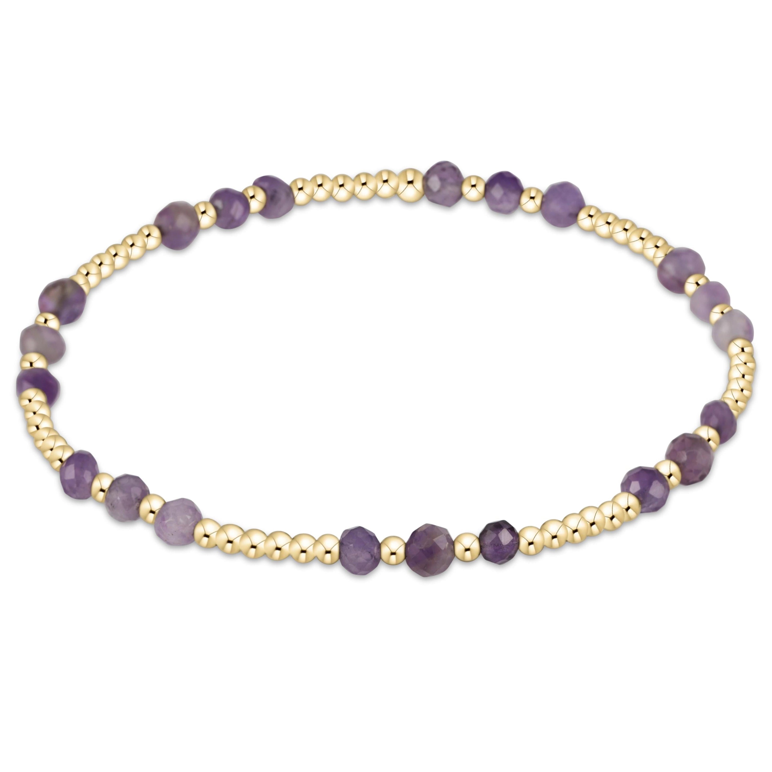 Gemstone Gold Joy Pattern 3mm Bead Bracelet - Amethyst