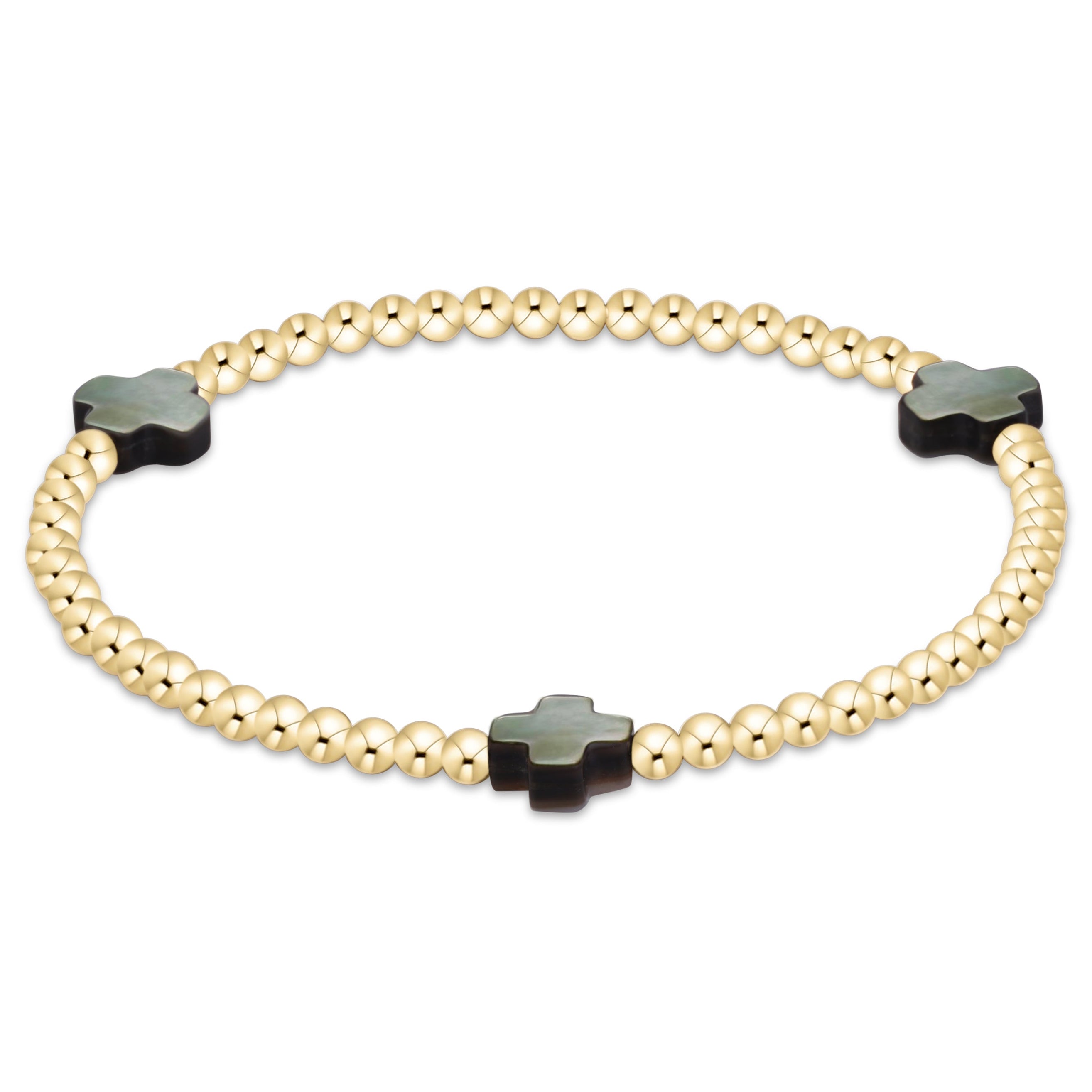 Signature Cross 3mm Gold Bracelet - Mother Of Pearl - Black Tahitian