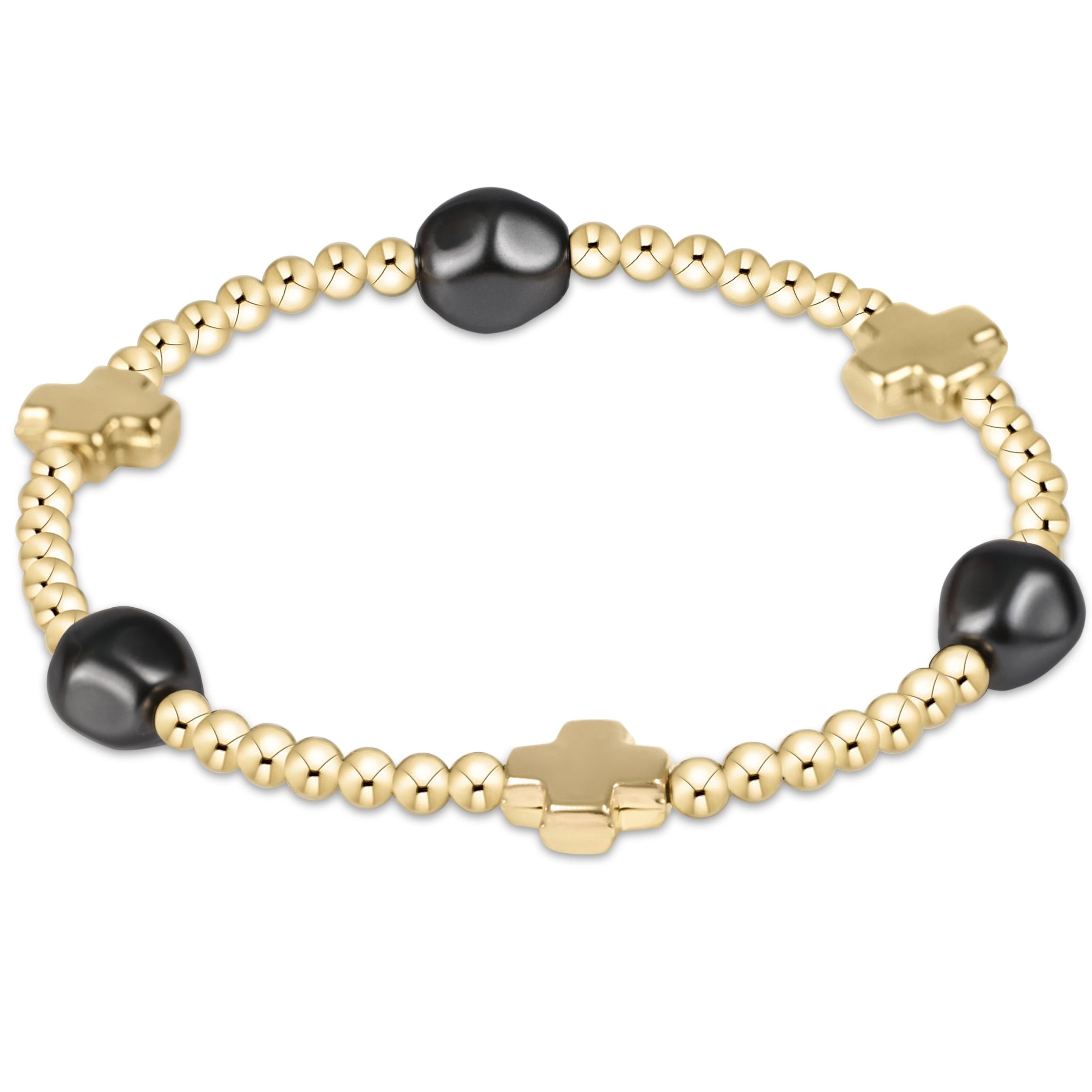 Signature Cross Admire Gold Pattern 3mm Bead Bracelet - Pearl - Dark Grey