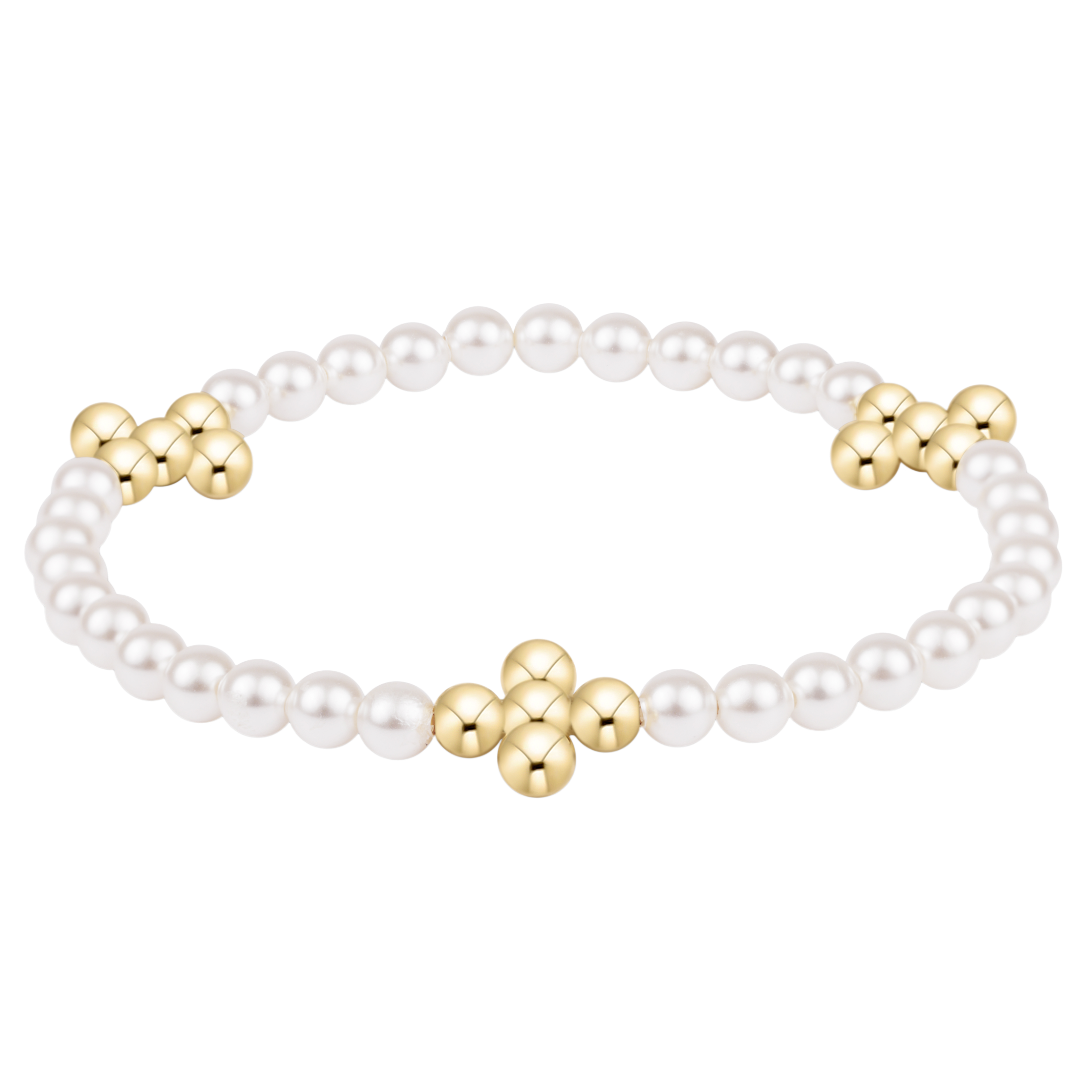 Beaded 4mm Gold Signature Cross 4mm Pearl Bracelet