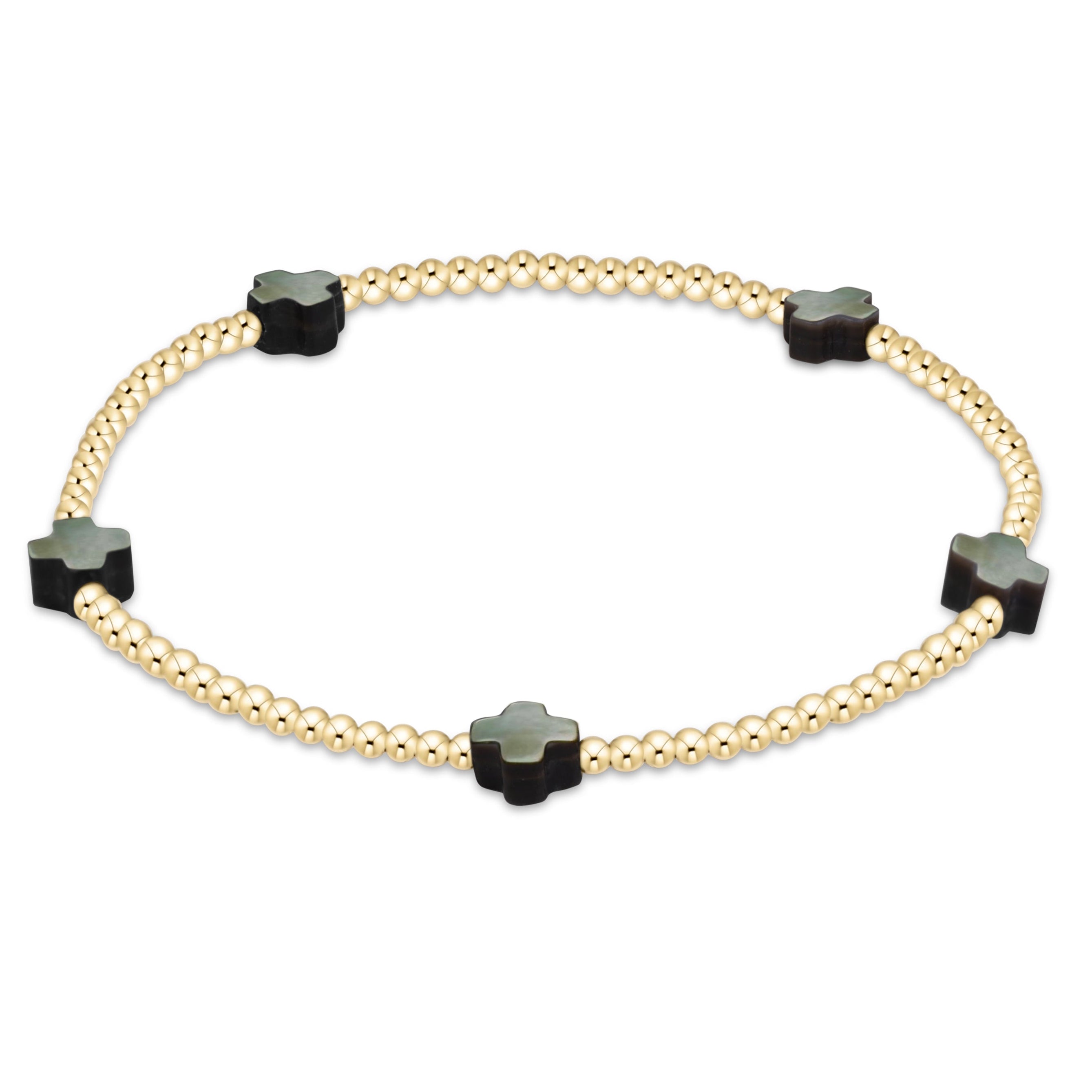 Signature Cross Small 2mm Gold Bracelet - Mother Of Pearl - Black Tahitian