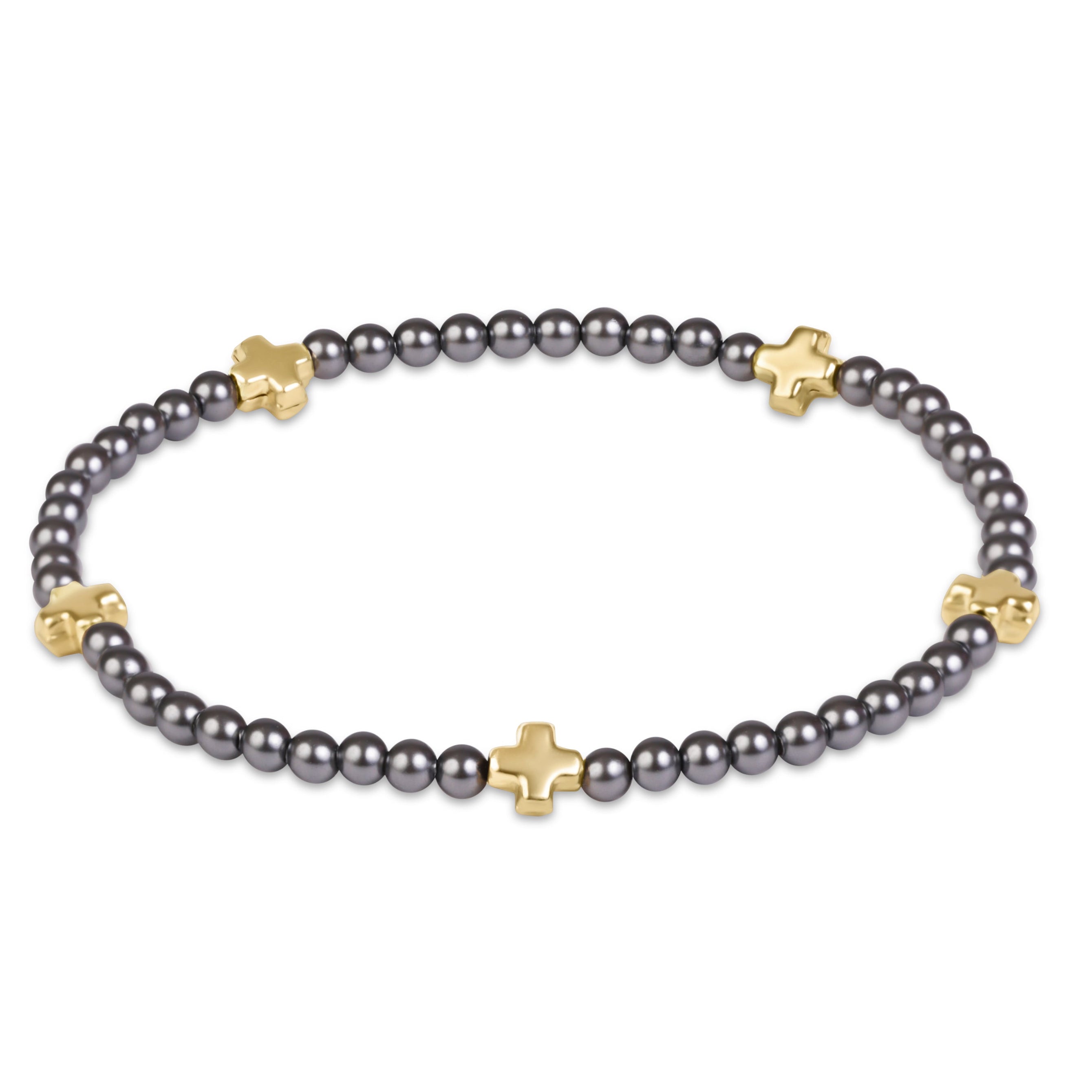 Signature Cross Small 3mm Pearl Dark Grey Bracelet - Gold