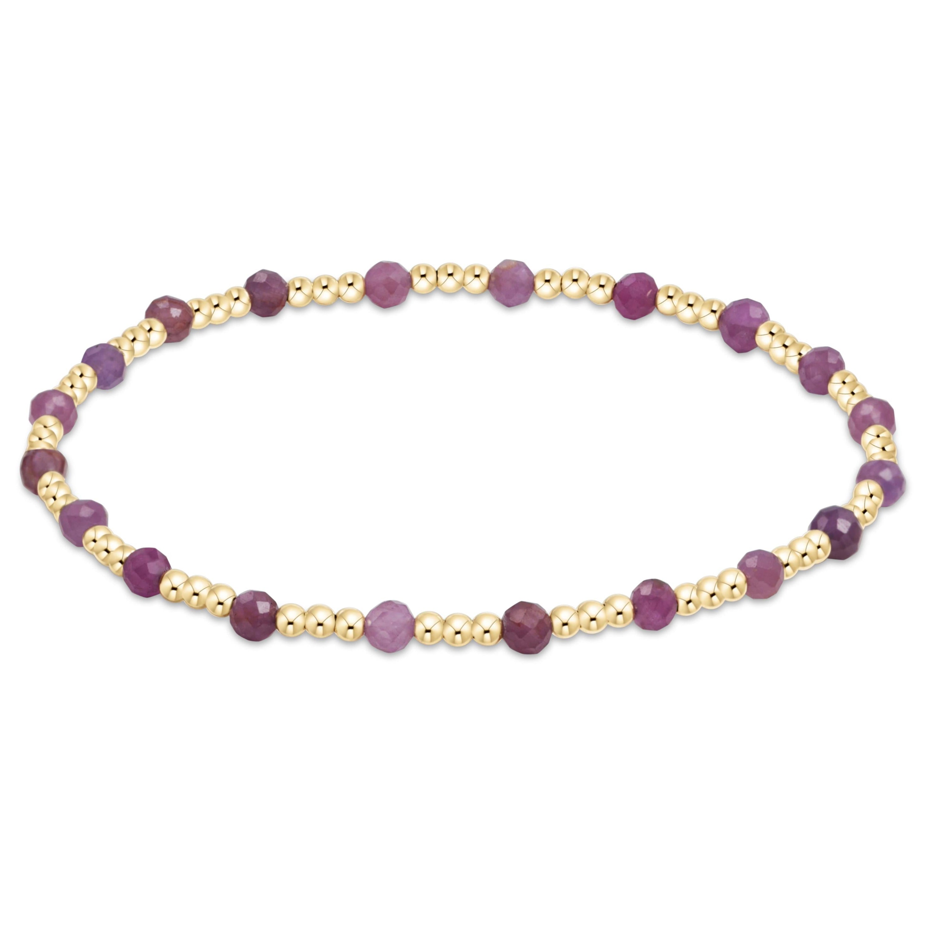 egirl Gemstone Gold Sincerity Pattern 3mm Bead Bracelet - Ruby