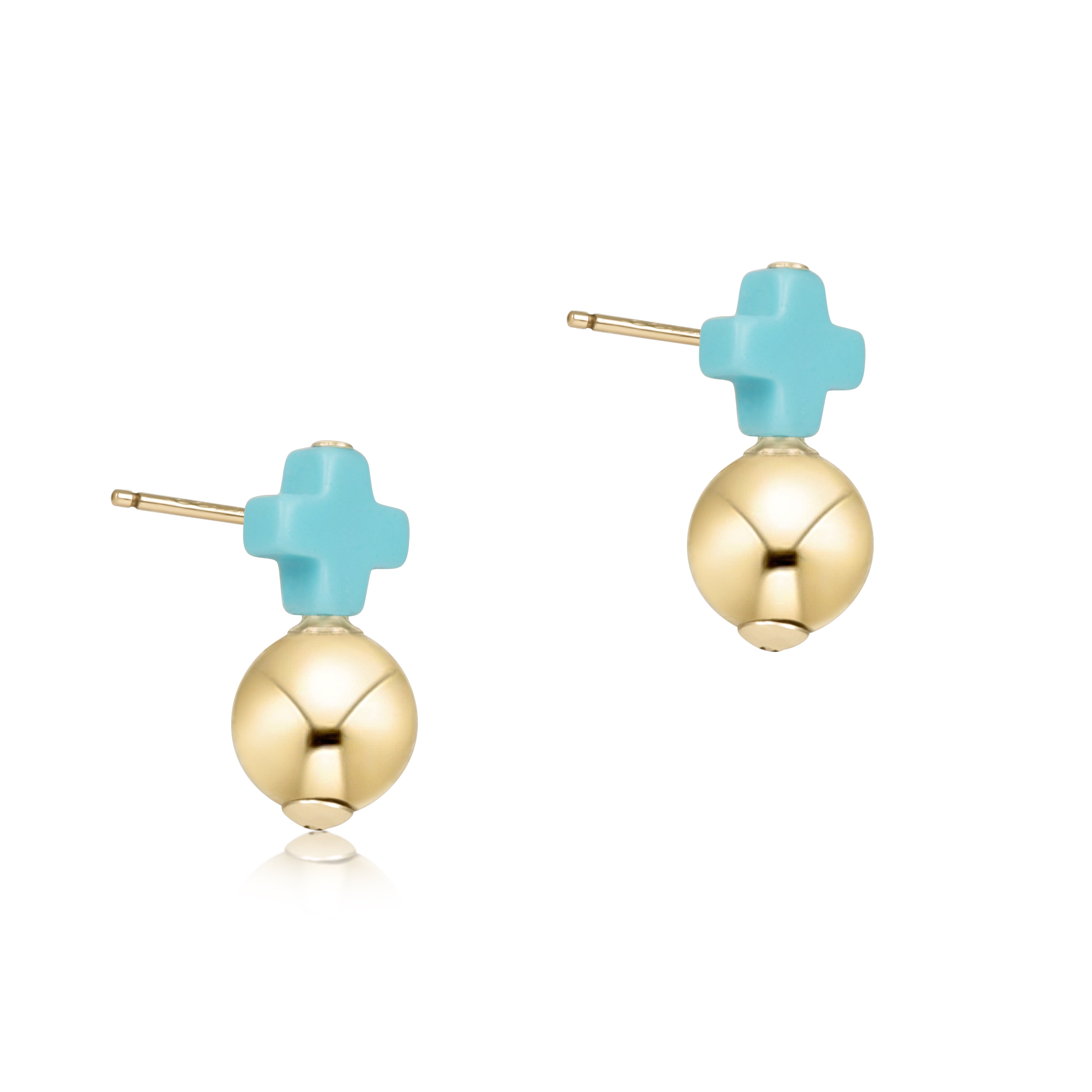 Signature Cross Small Turquoise Studs - Classic Gold