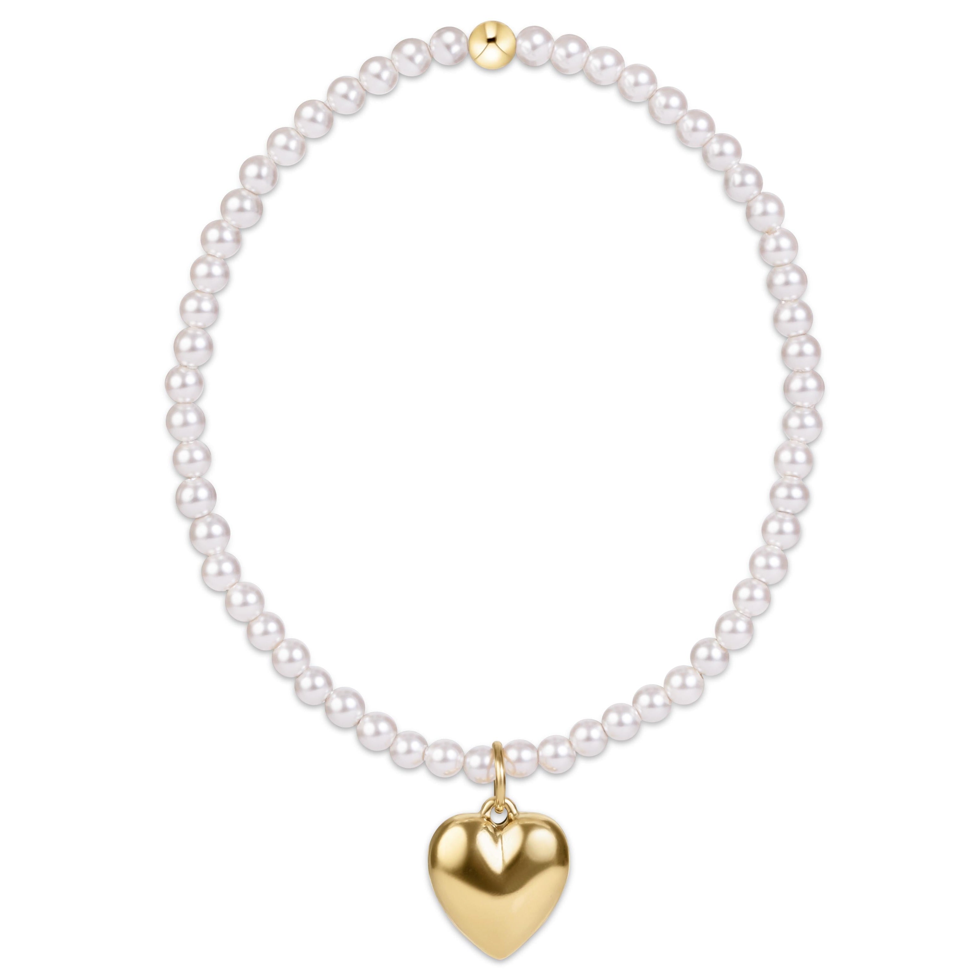 Classic Pearl 3mm Bracelet - Love Plush Gold Charm