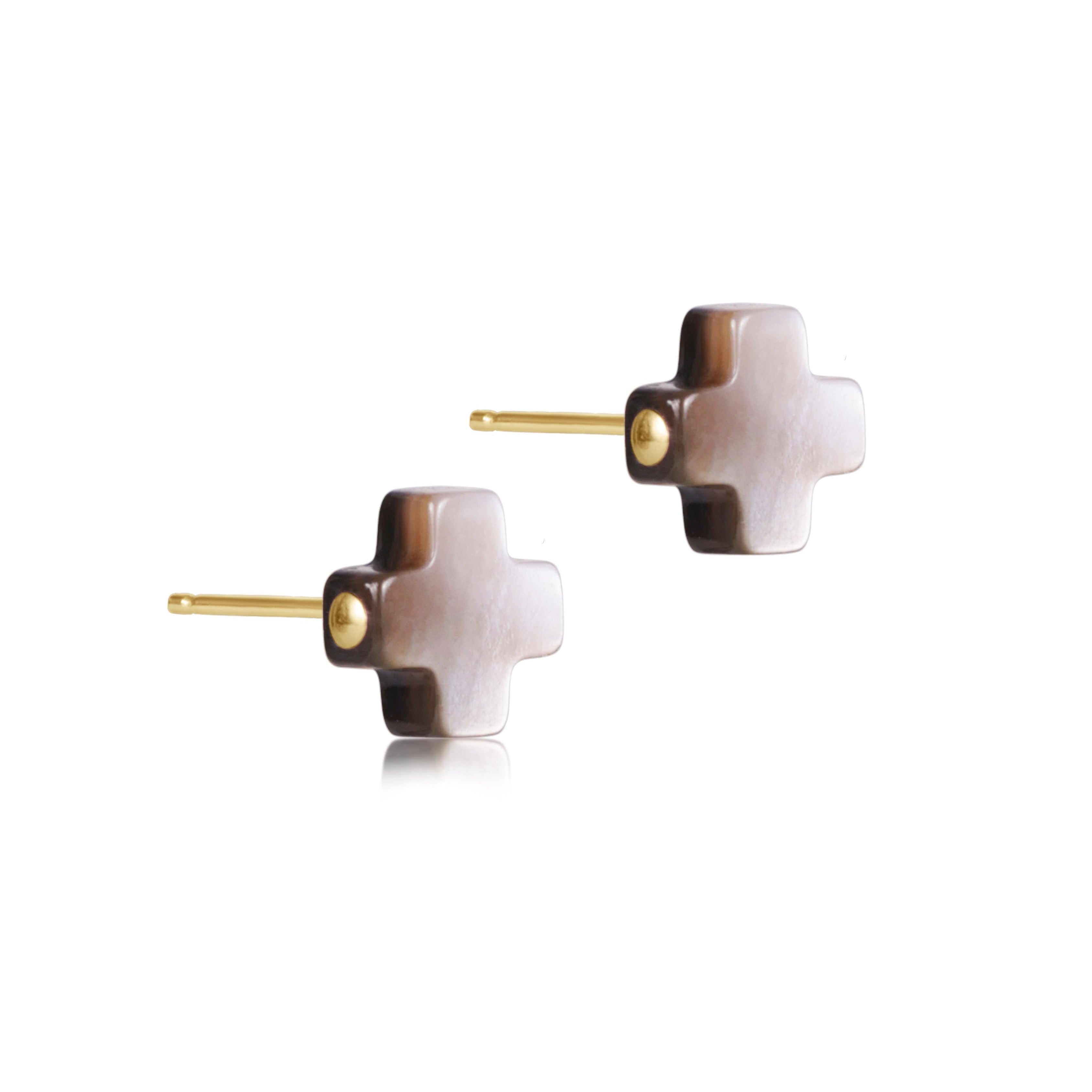 Signature Cross Stud - Mother Of Pearl - Black Tahitian