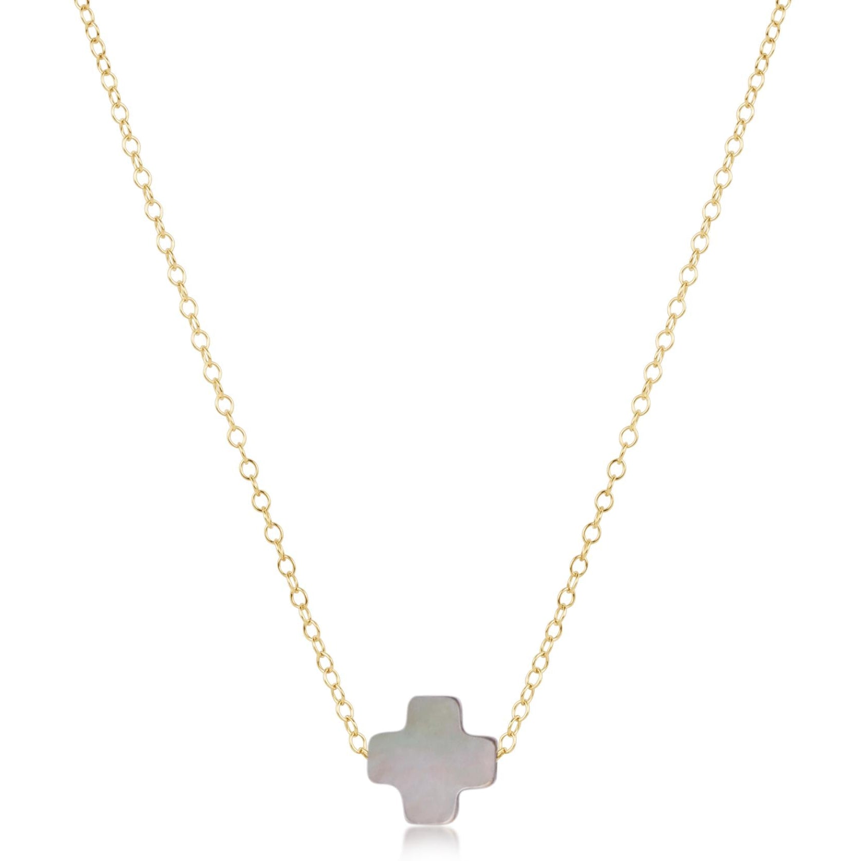 16" Necklace Gold - Signature Cross Mother Of Pearl - Black Tahitian