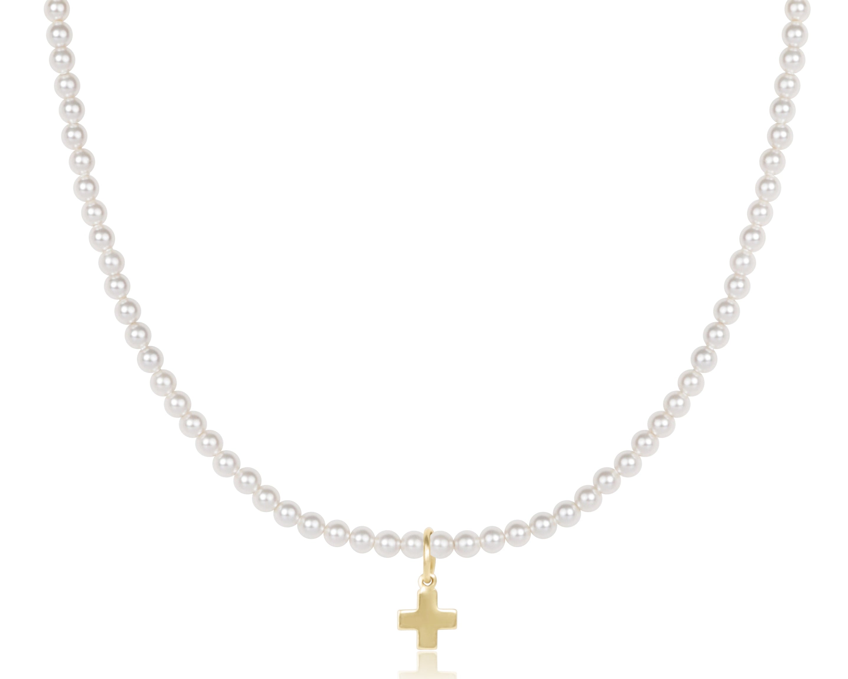 Choker Beaded - Classic Pearl 3mm - Signature Cross Gold Charm