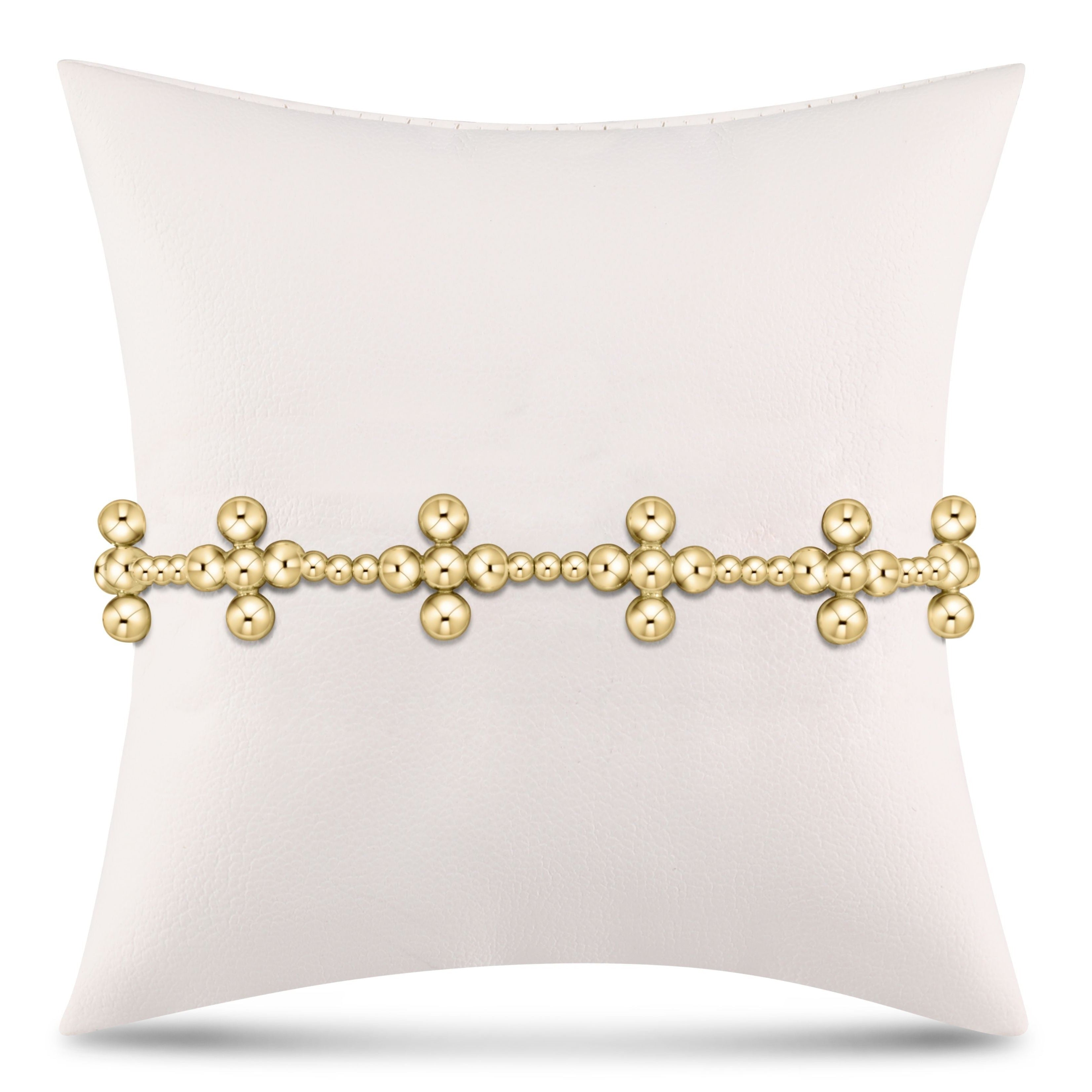 Signature Cross Sincerity Pattern 2.5mm Bead Bracelet - Classic Beaded Signature Cross Gold - 4mm Bead Gold