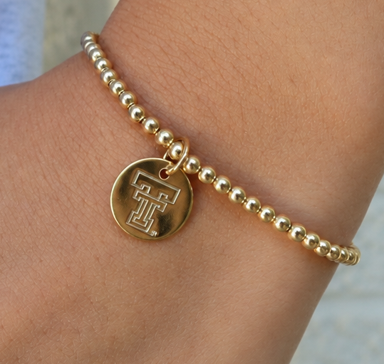 eCOLLEGIATE Classic Gold 3mm Bracelet - Texas Tech Disc