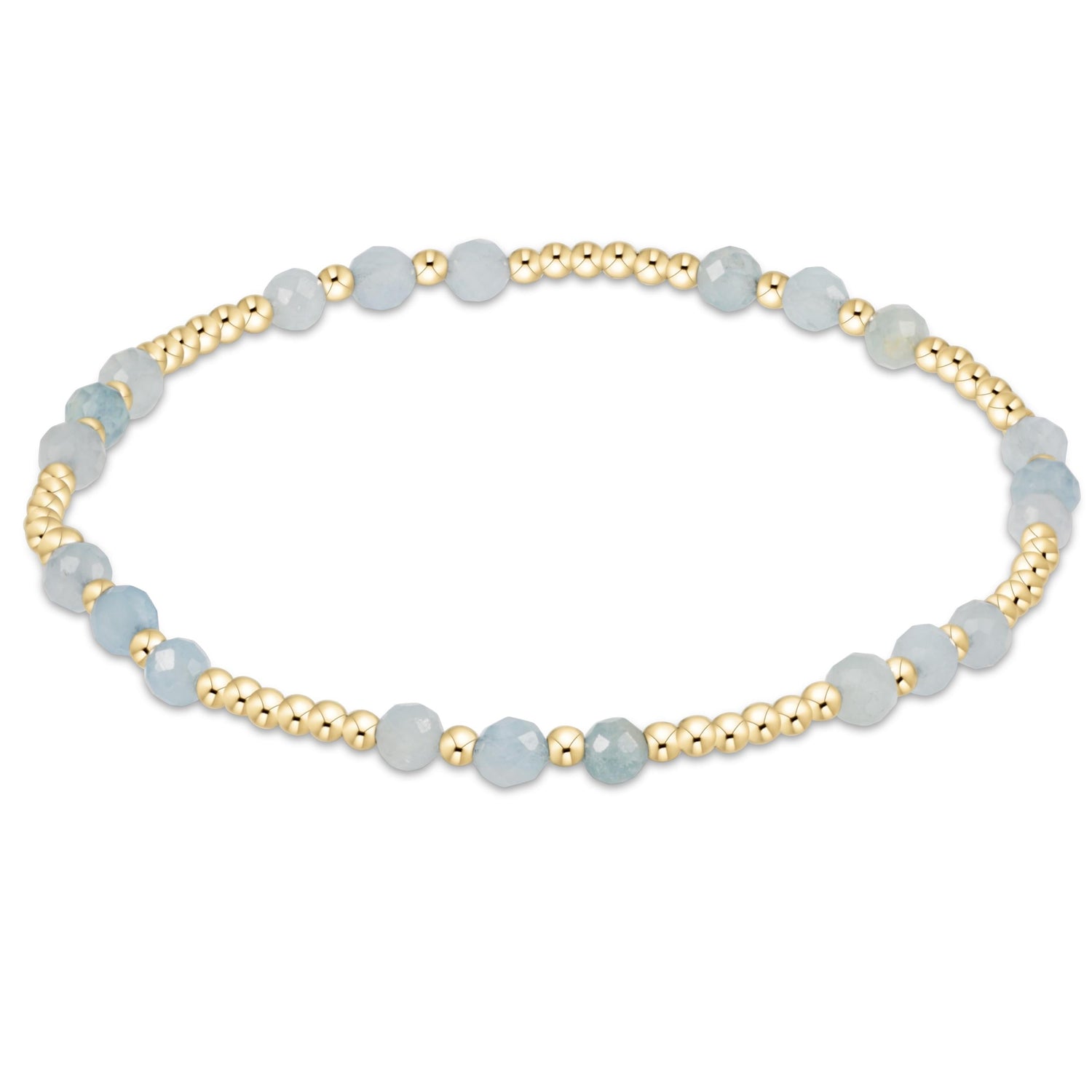 Gemstone Gold Joy Pattern 3mm Bead Bracelet - Aquamarine
