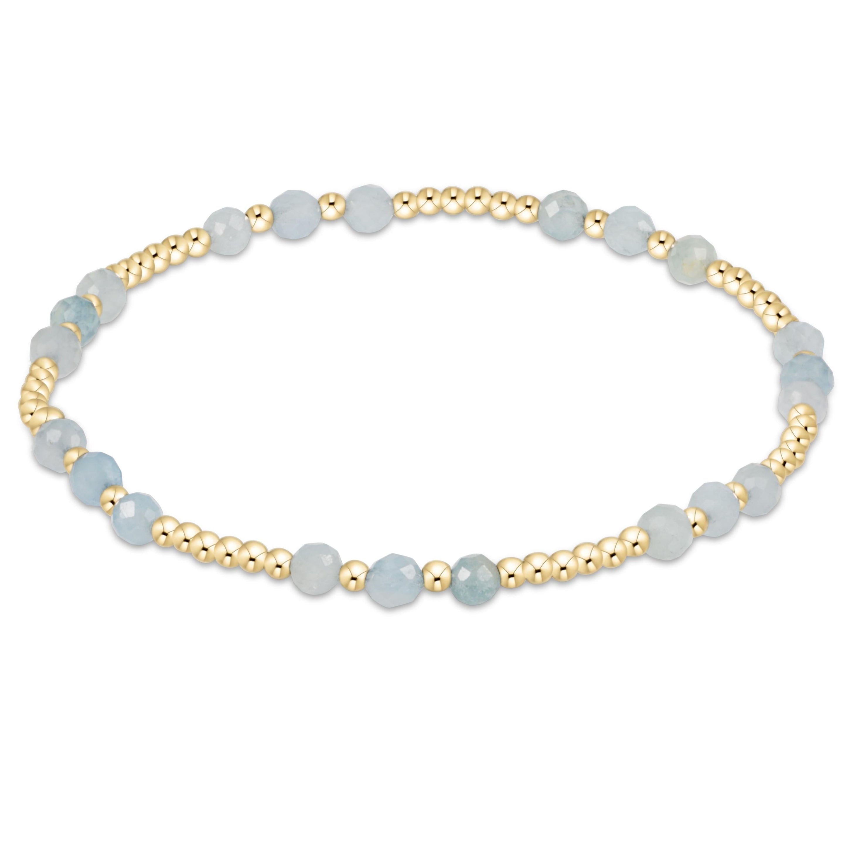Gemstone Gold Joy Pattern 3mm Bead Bracelet - Aquamarine