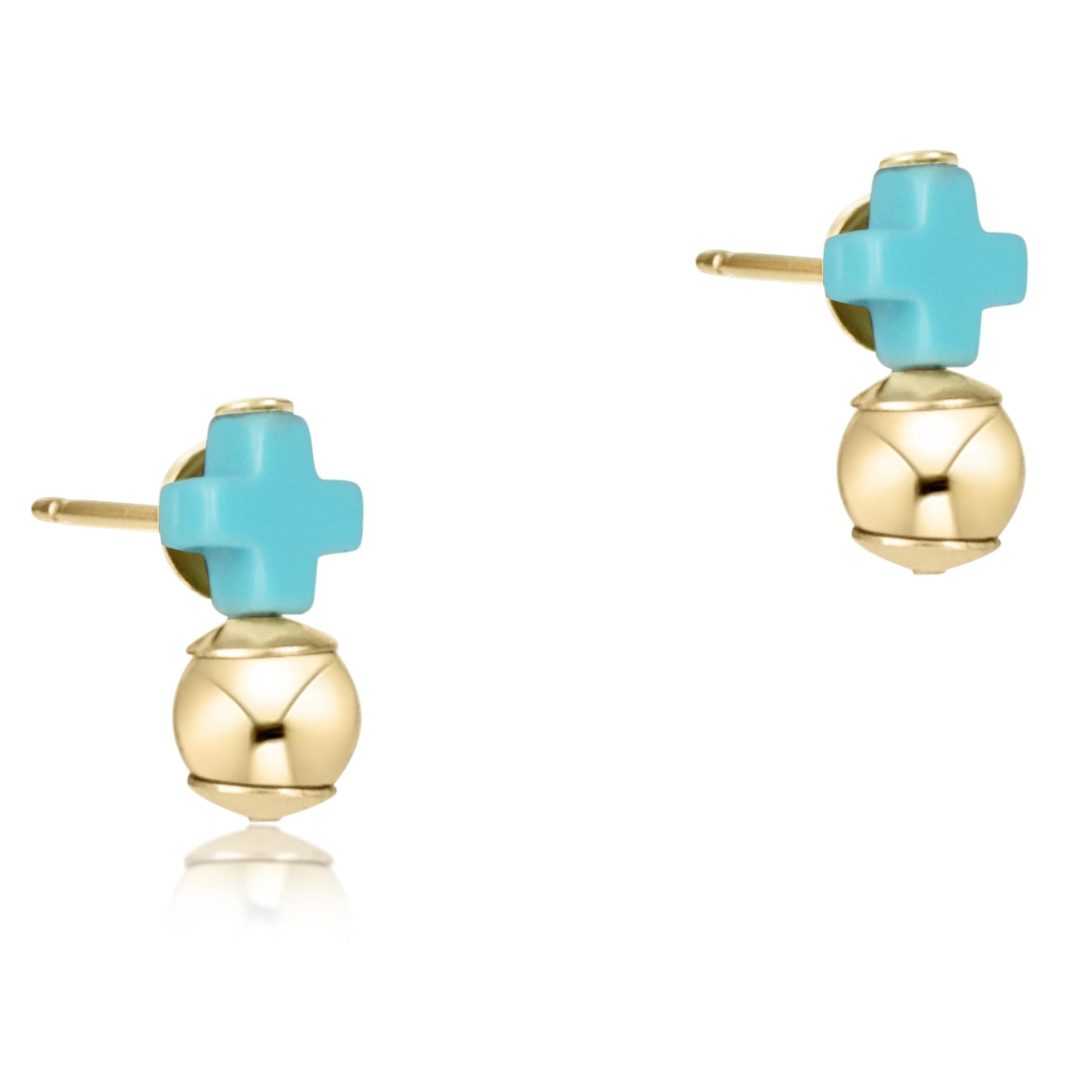 Signature Cross Turquoise Stud - Classic Gold