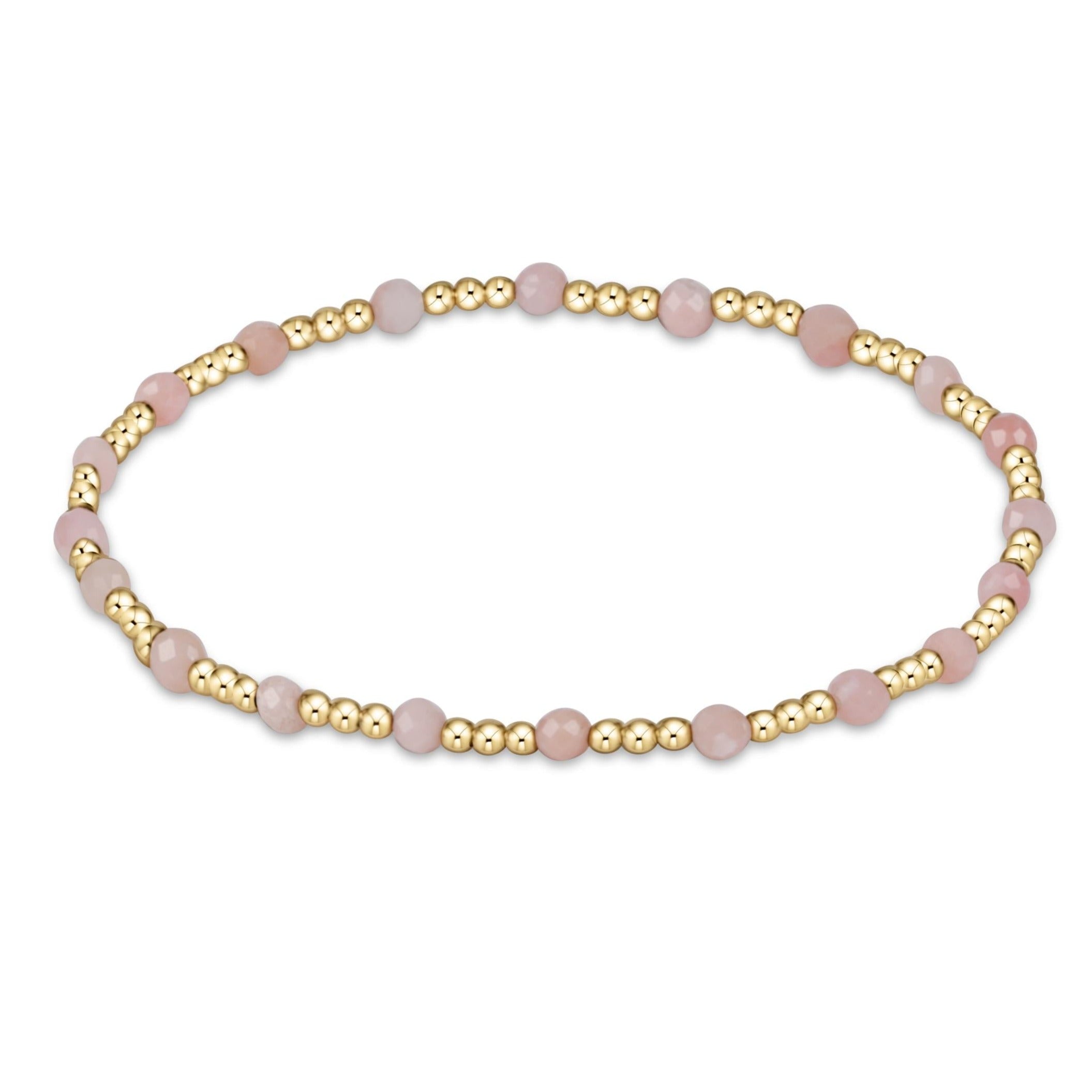 Gemstone Gold Sincerity Pattern 3mm Bead Bracelet - Pink Opal
