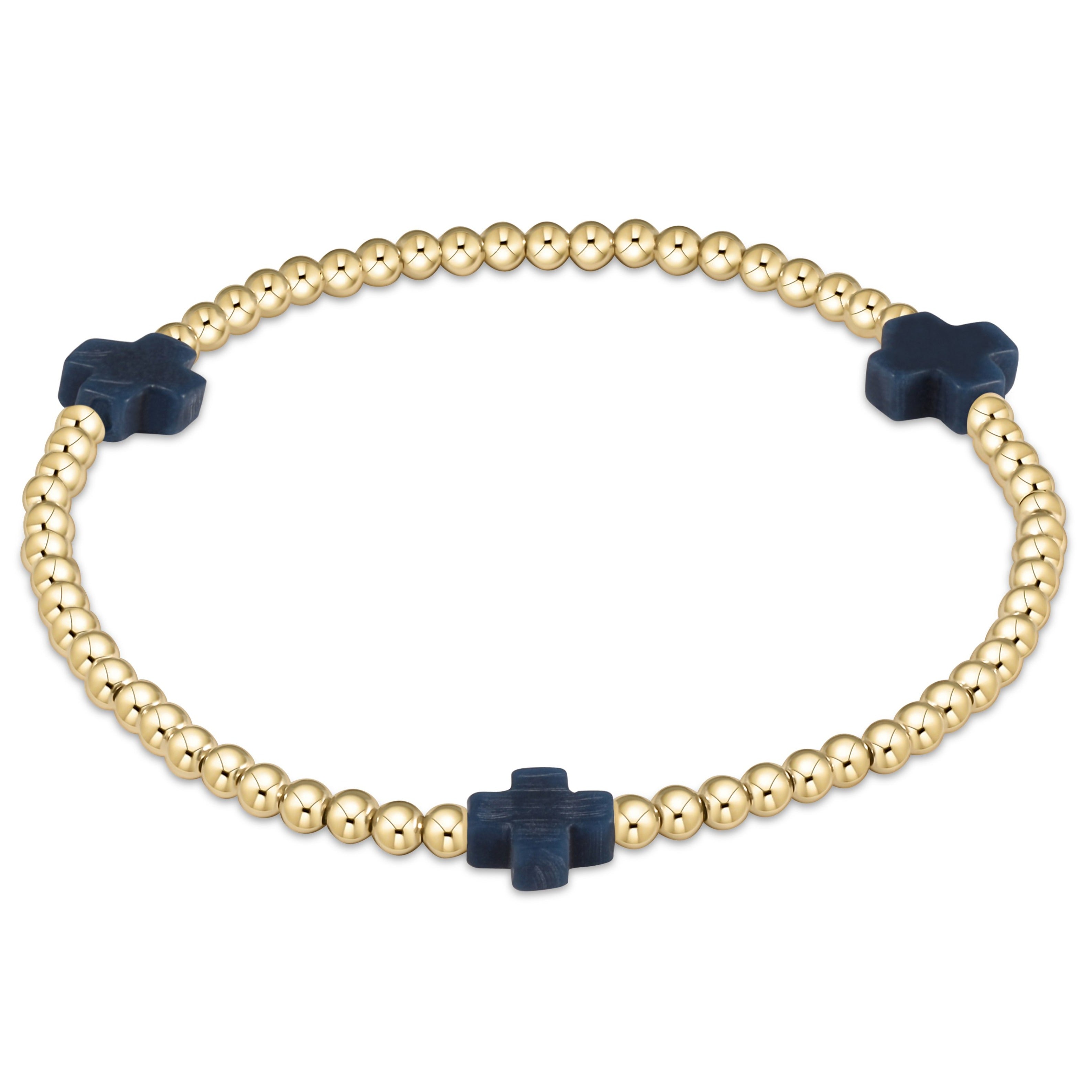 signature cross gold pattern 3mm bead bracelet