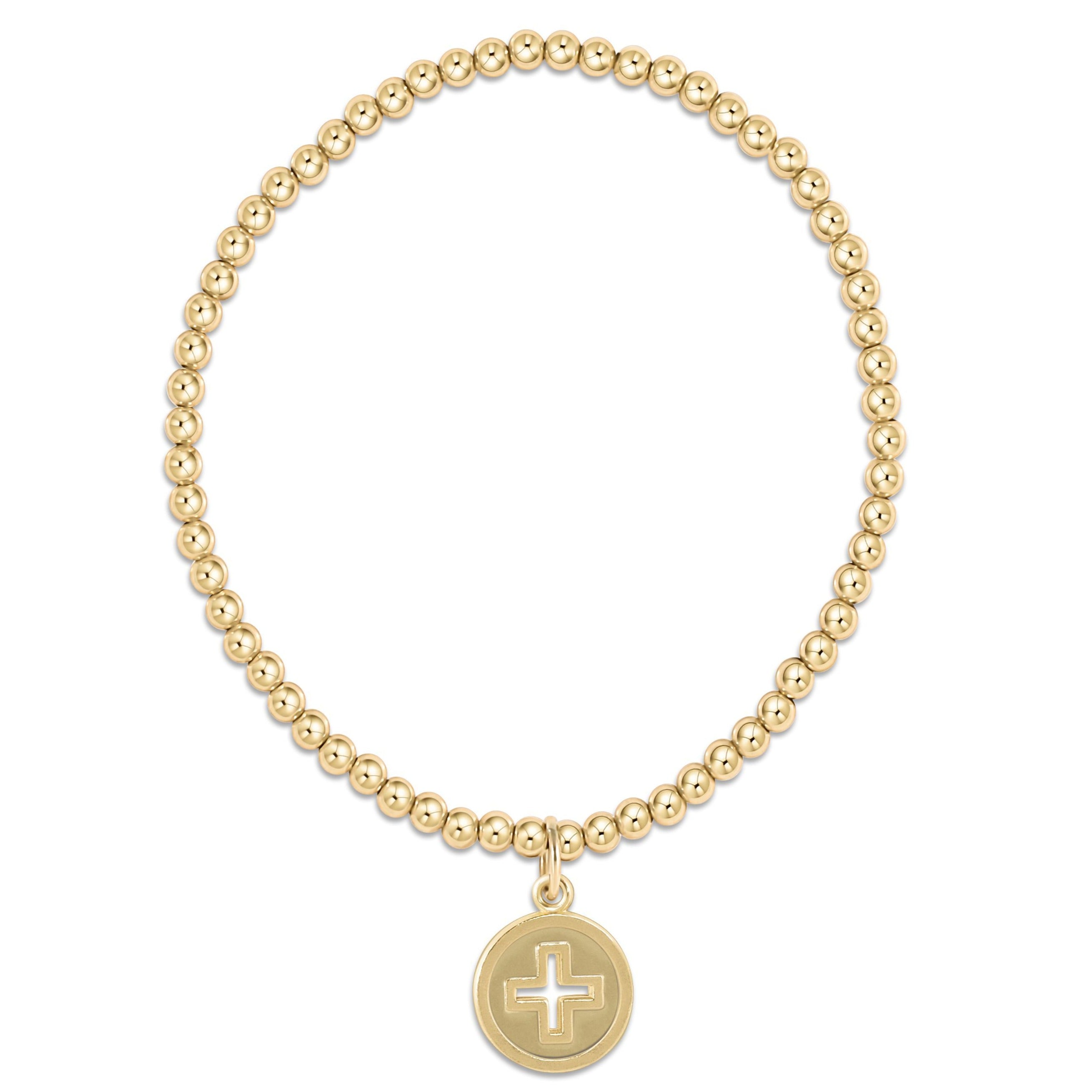 Classic Gold 3mm Bracelet - Signature Cross Gold Disc
