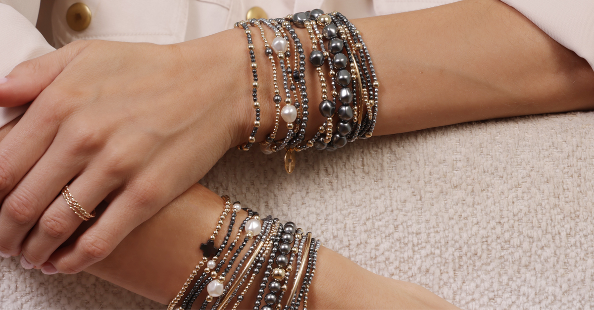 hematite & pearl dark grey