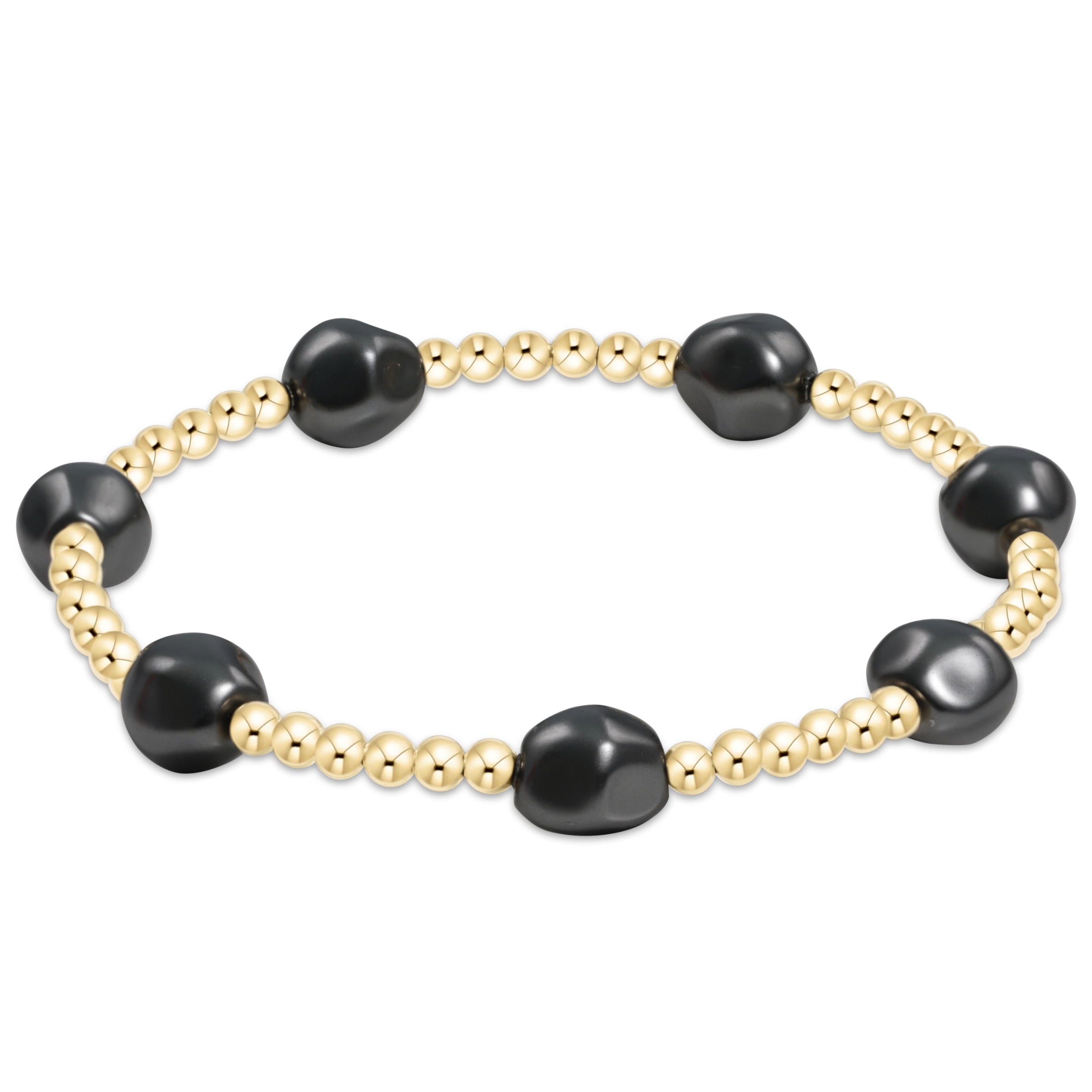 Admire Gold 3mm Bead Bracelet - Pearl - Dark Grey
