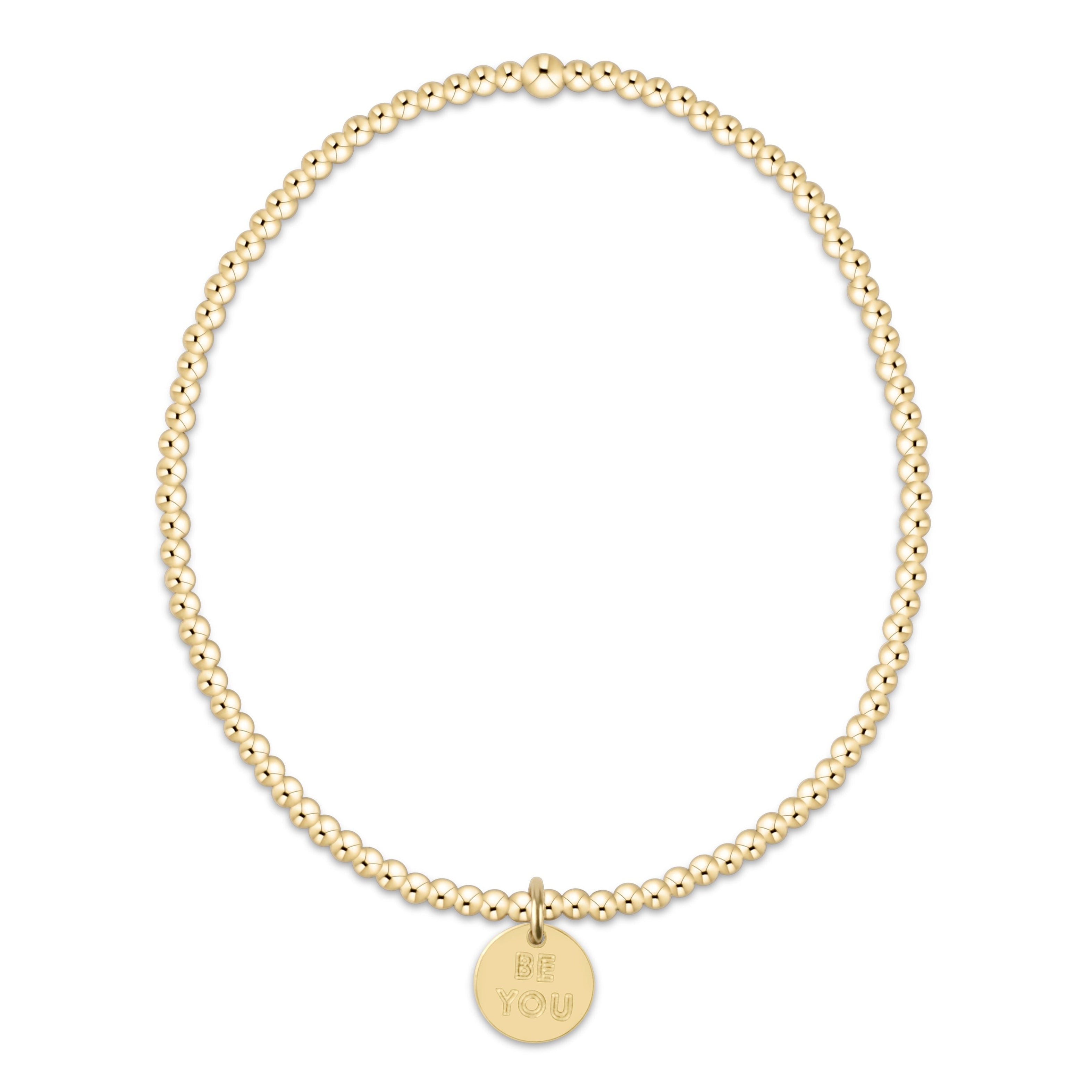 Classic Gold 2mm Bead Bracelet - be you. Small Gold Word Disc