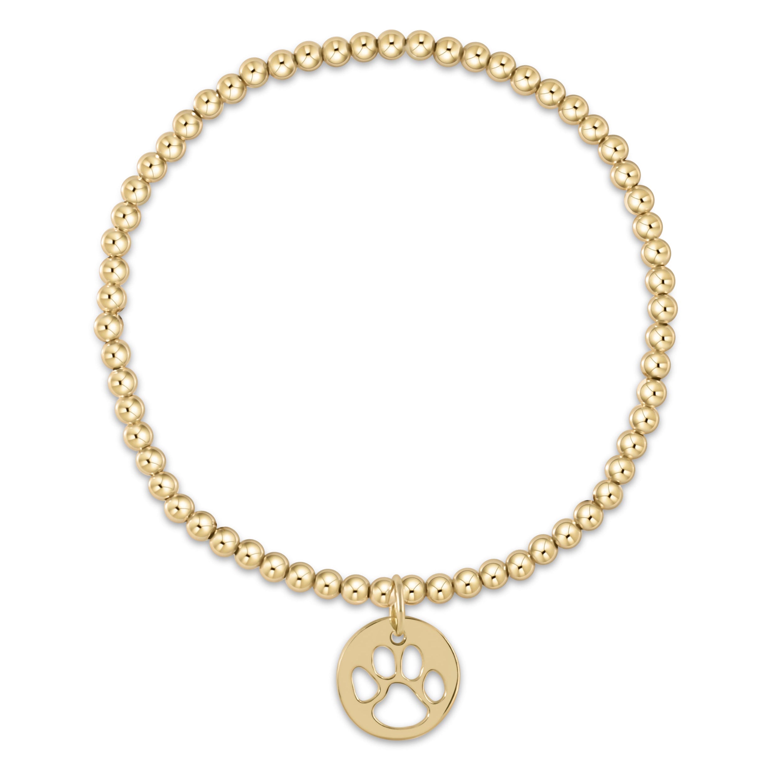 egirl Classic Gold 3mm Bead Bracelet - Paw Print Gold Disc