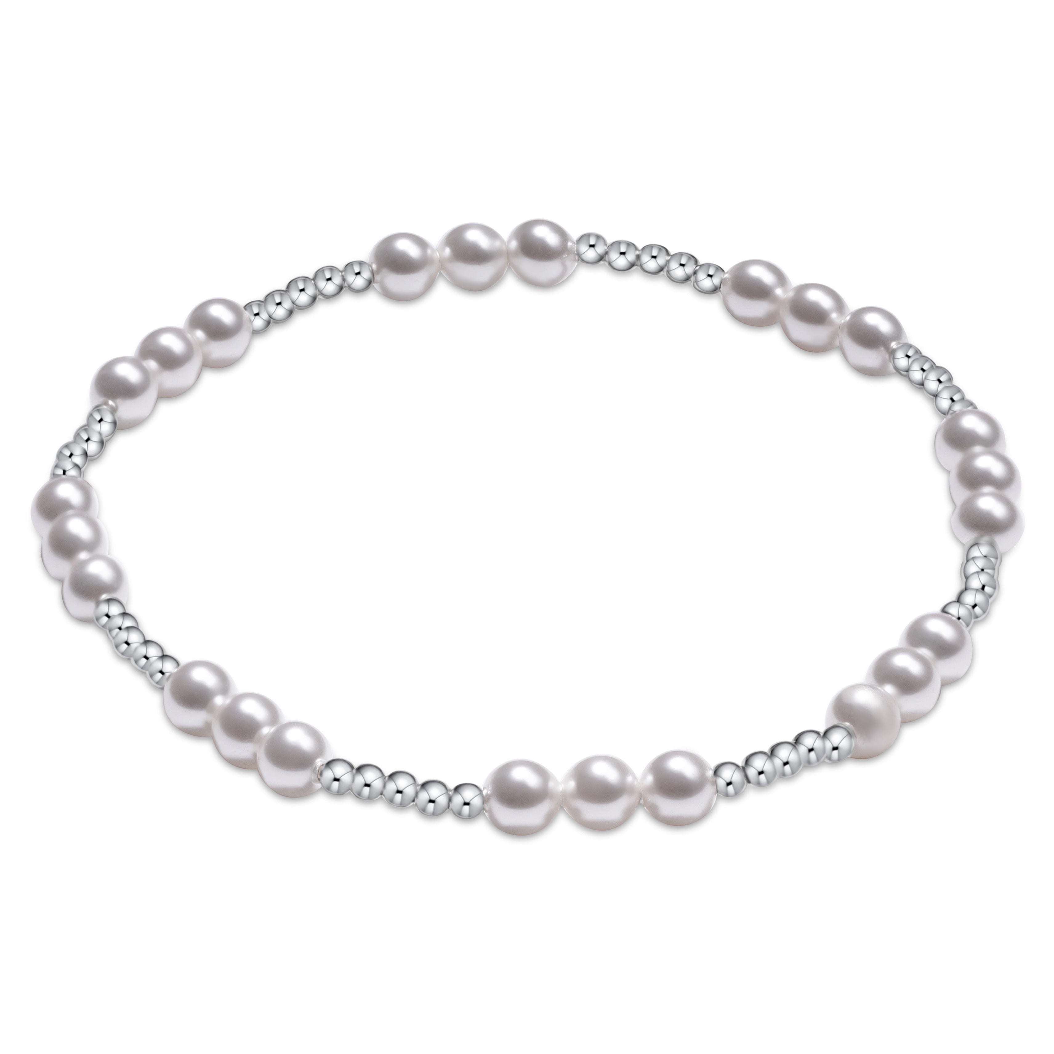 Classic Joy Pattern Sterling 4mm Bead Bracelet - Pearl