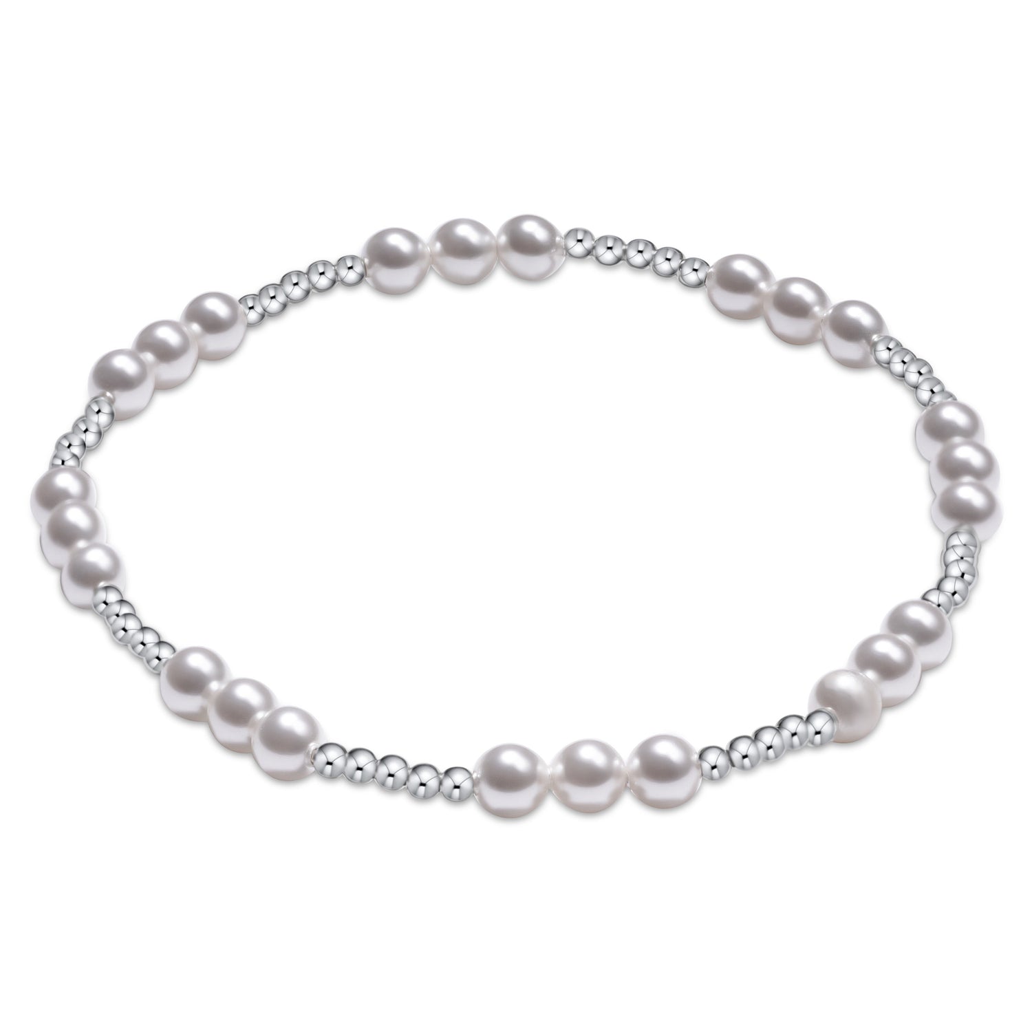 Classic Joy Pattern Sterling 4mm Bead Bracelet - Pearl