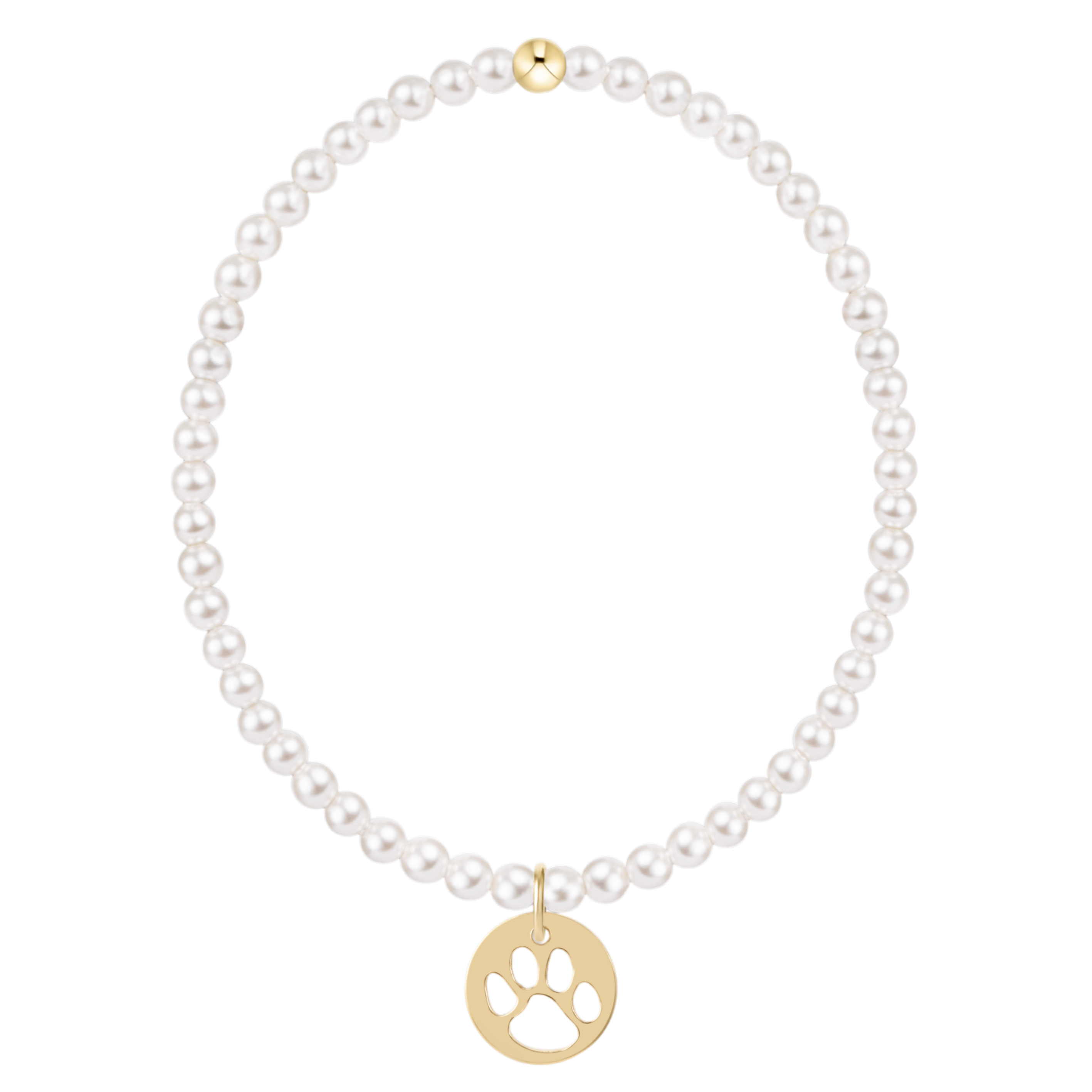 Classic Pearl 3mm Bracelet - Paw Print Gold Disc