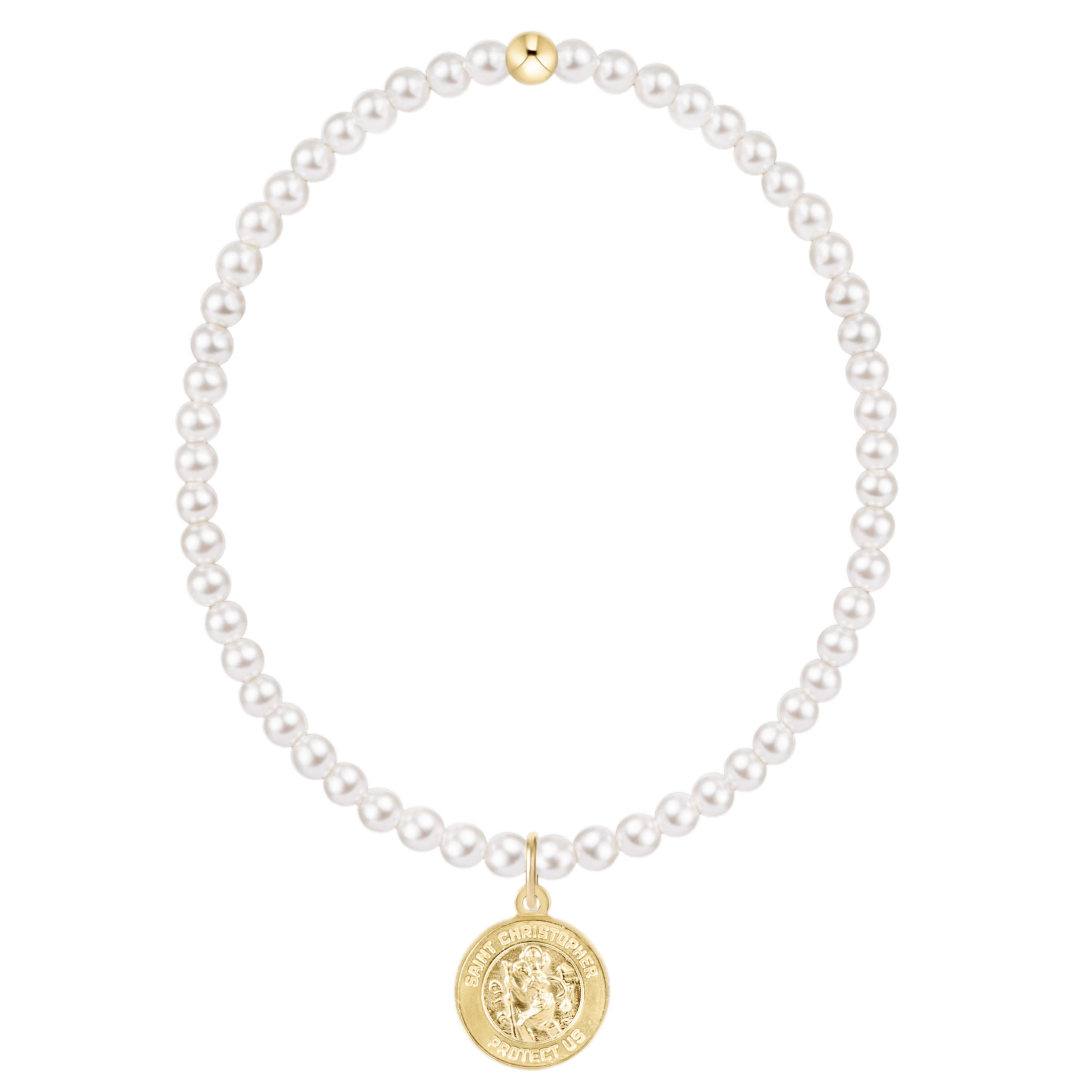 Classic Pearl 3mm Bracelet - Protection Gold Disc
