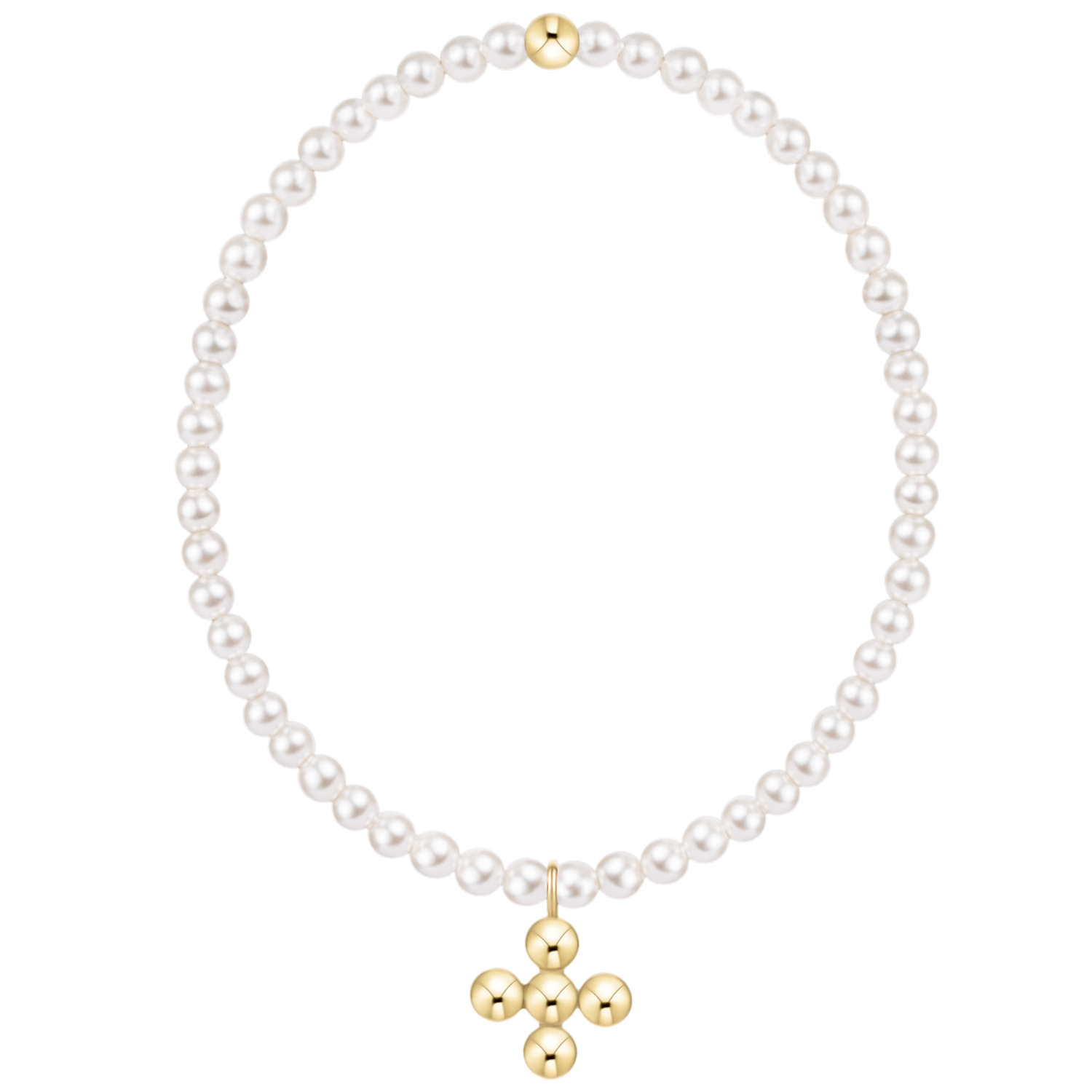 Classic Pearl 3mm Bracelet - Signature Cross 4mm Beaded Gold Charm