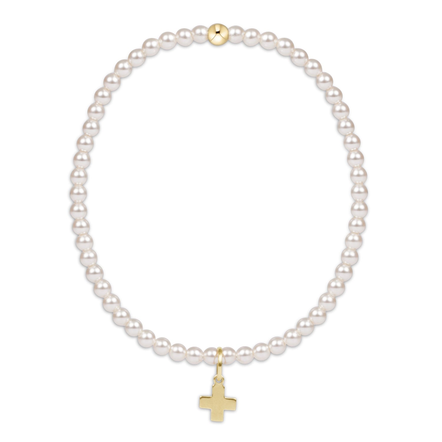 egirl Classic Pearl 3mm Bead Bracelet – Signature Cross Gold Charm