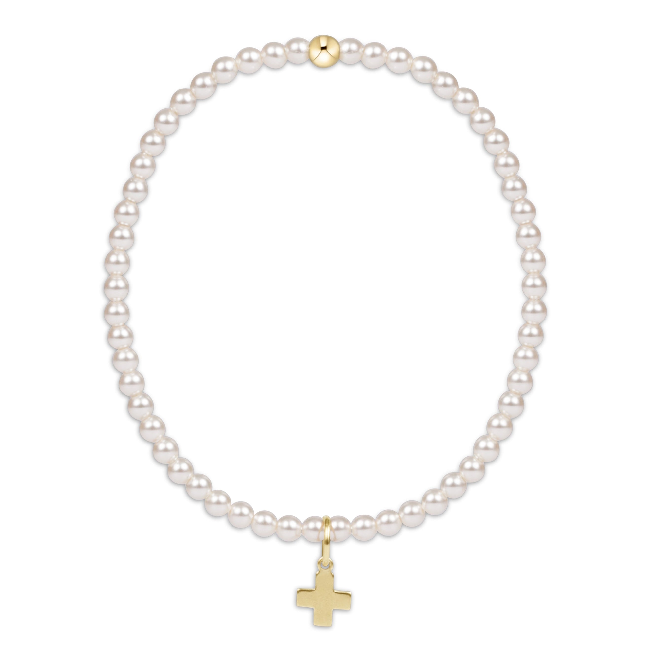 egirl Classic Pearl 3mm Bead Bracelet – Signature Cross Gold Charm