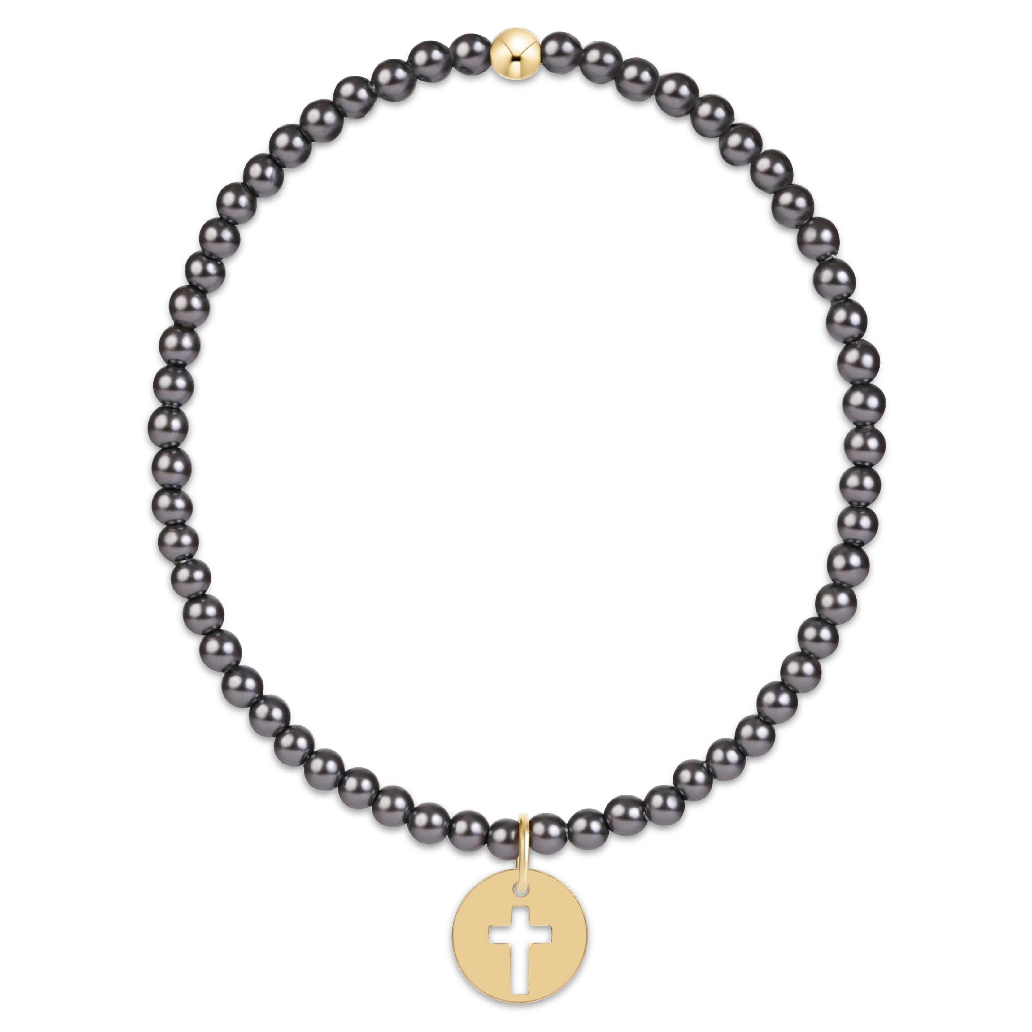 Classic Pearl Dark Grey 3mm Bracelet - Blessed Gold Disc