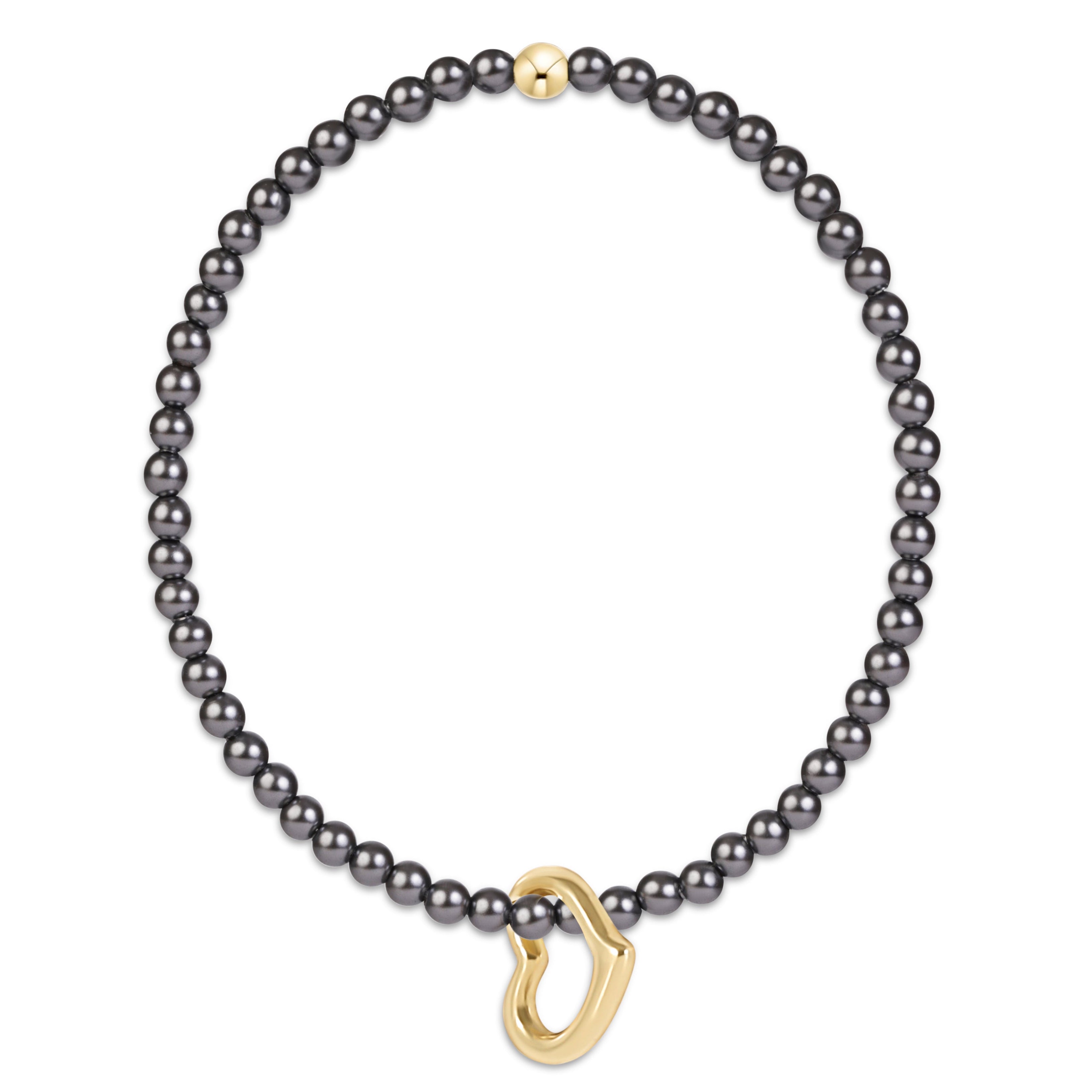 Classic Pearl Dark Grey 3mm Bracelet - Love Gold Charm