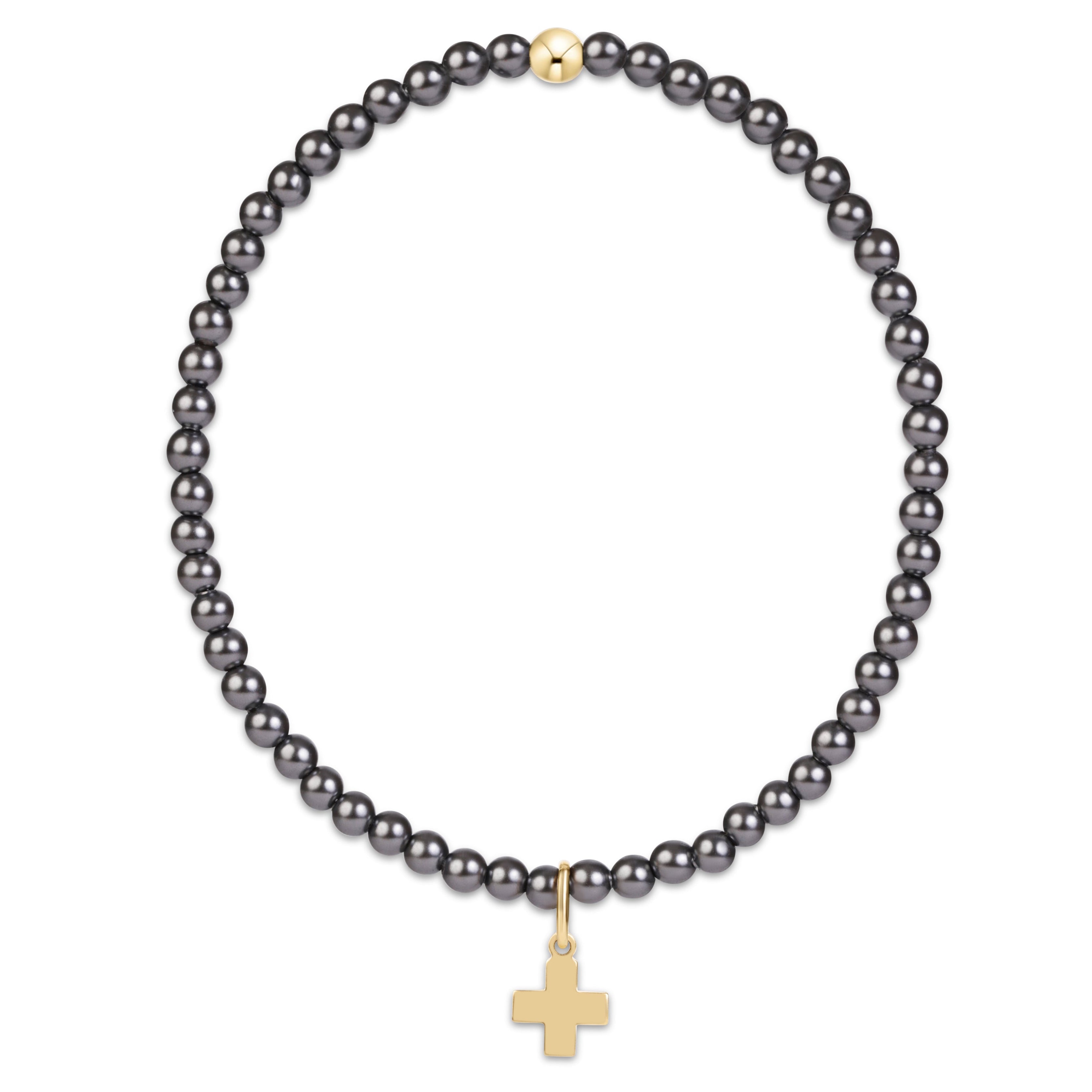 Classic Pearl Dark Grey 3mm Bracelet - Signature Cross Gold Charm