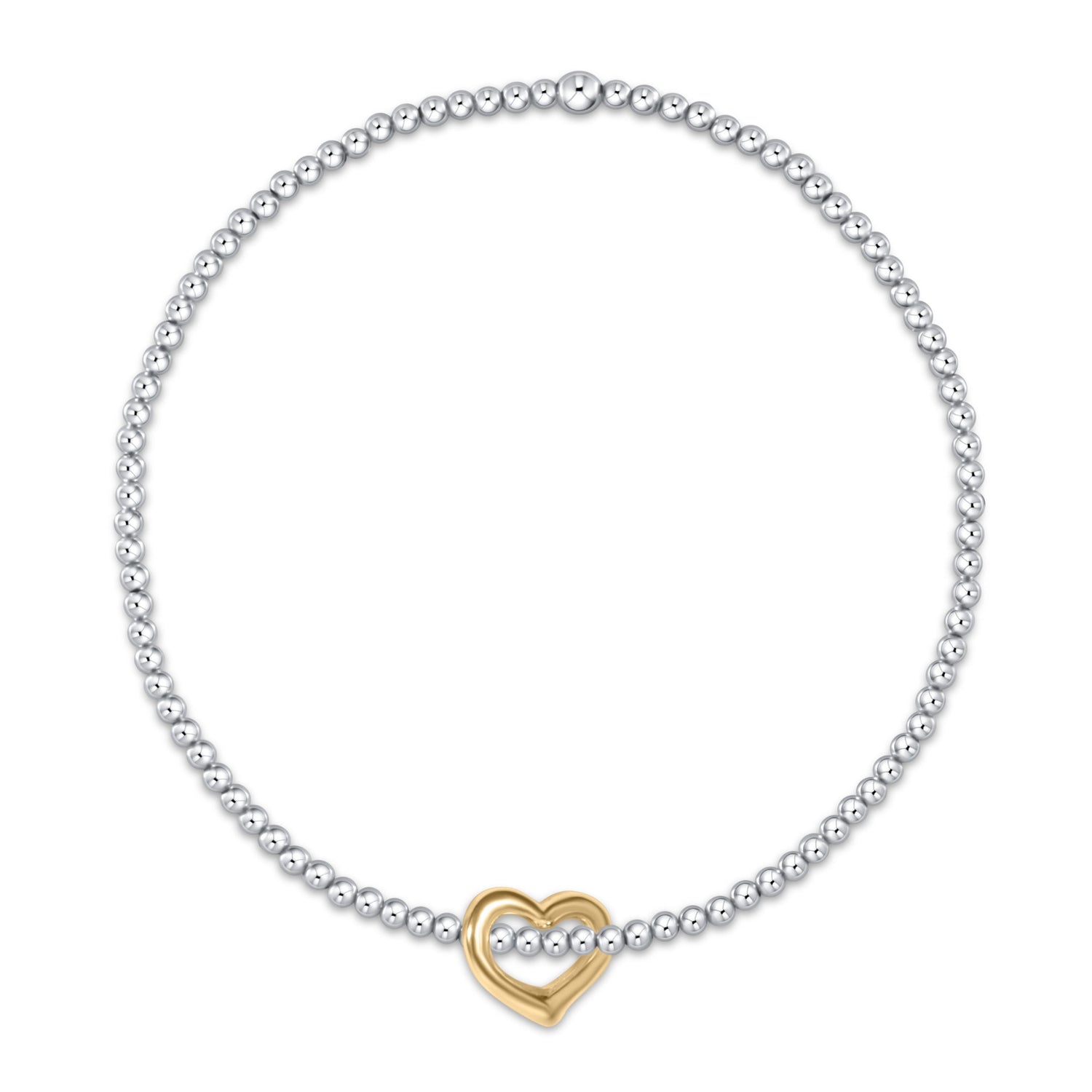 Classic Sterling Mixed Metal 2.5mm Bead Bracelet - Love Gold Charm
