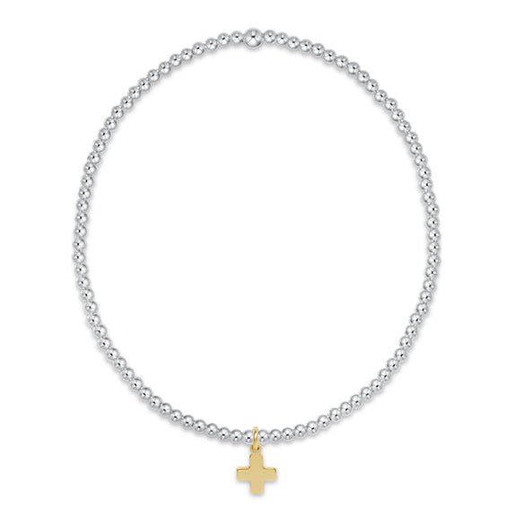 Classic Sterling Mixed Metal 2mm Bead Bracelet - Signature Cross Small Gold Charm