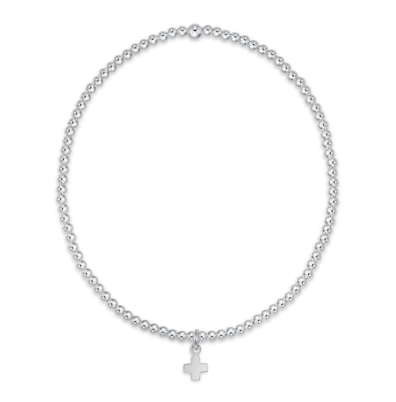 Classic Sterling 2mm Bead Bracelet - Signature Cross Small Sterling Charm