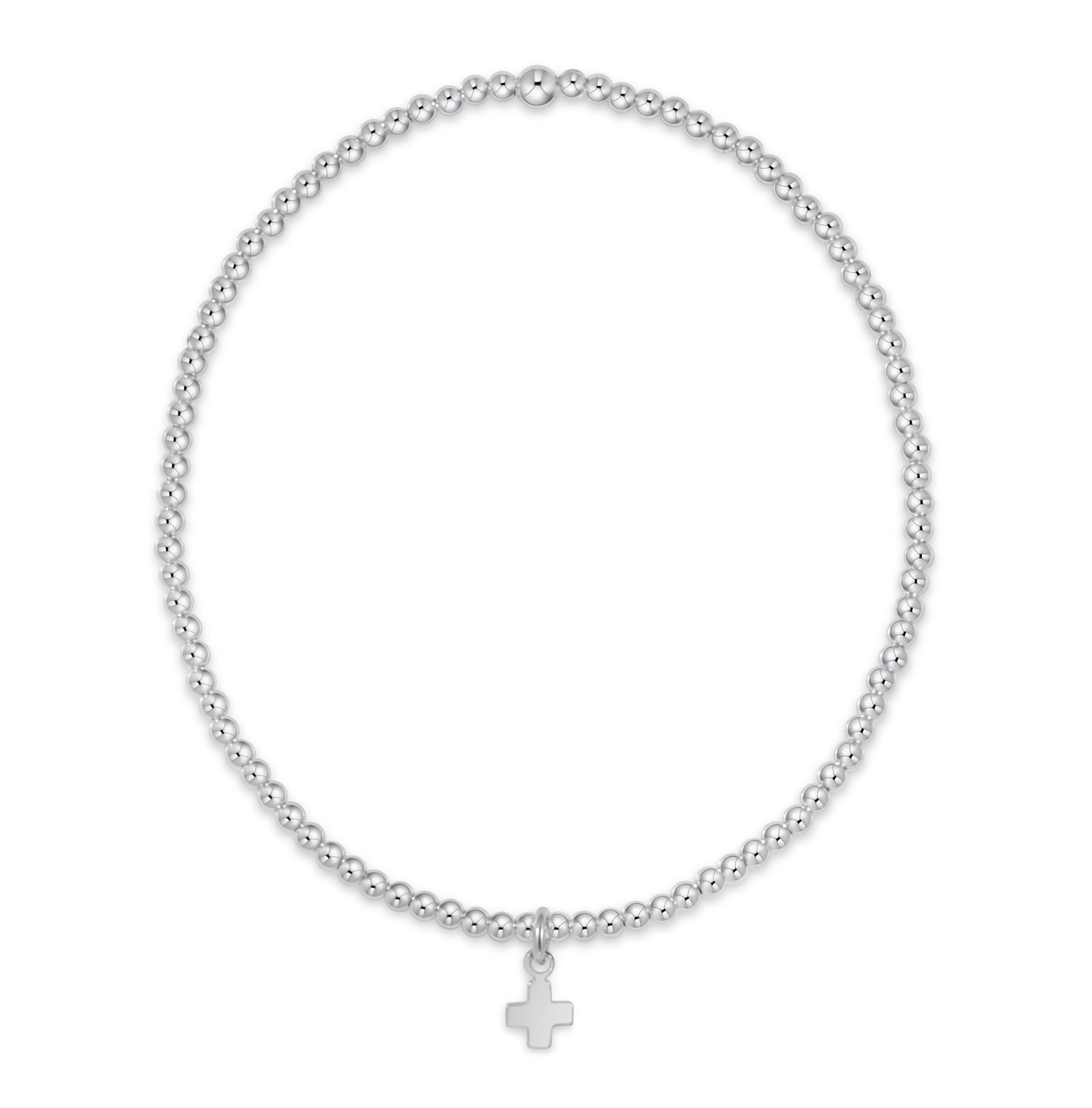 Classic Sterling 2mm Bead Bracelet - Signature Cross Small Sterling Charm