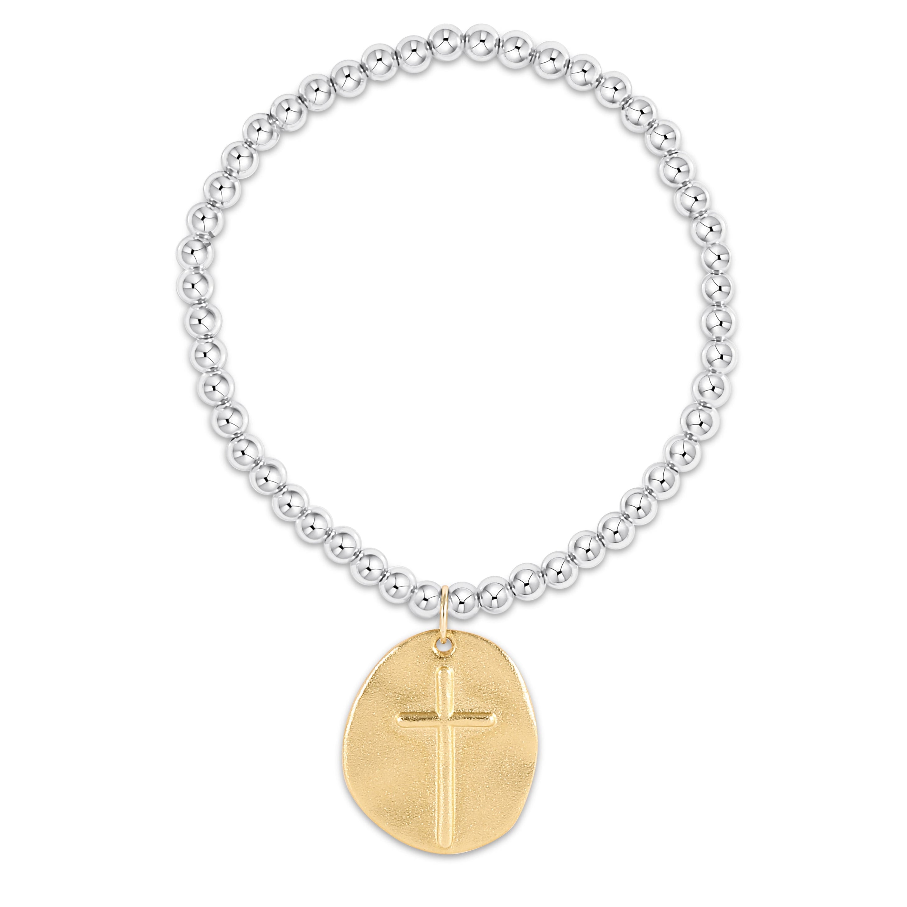 classic sterling mixed metal 4mm bead bracelet - inspire gold charm