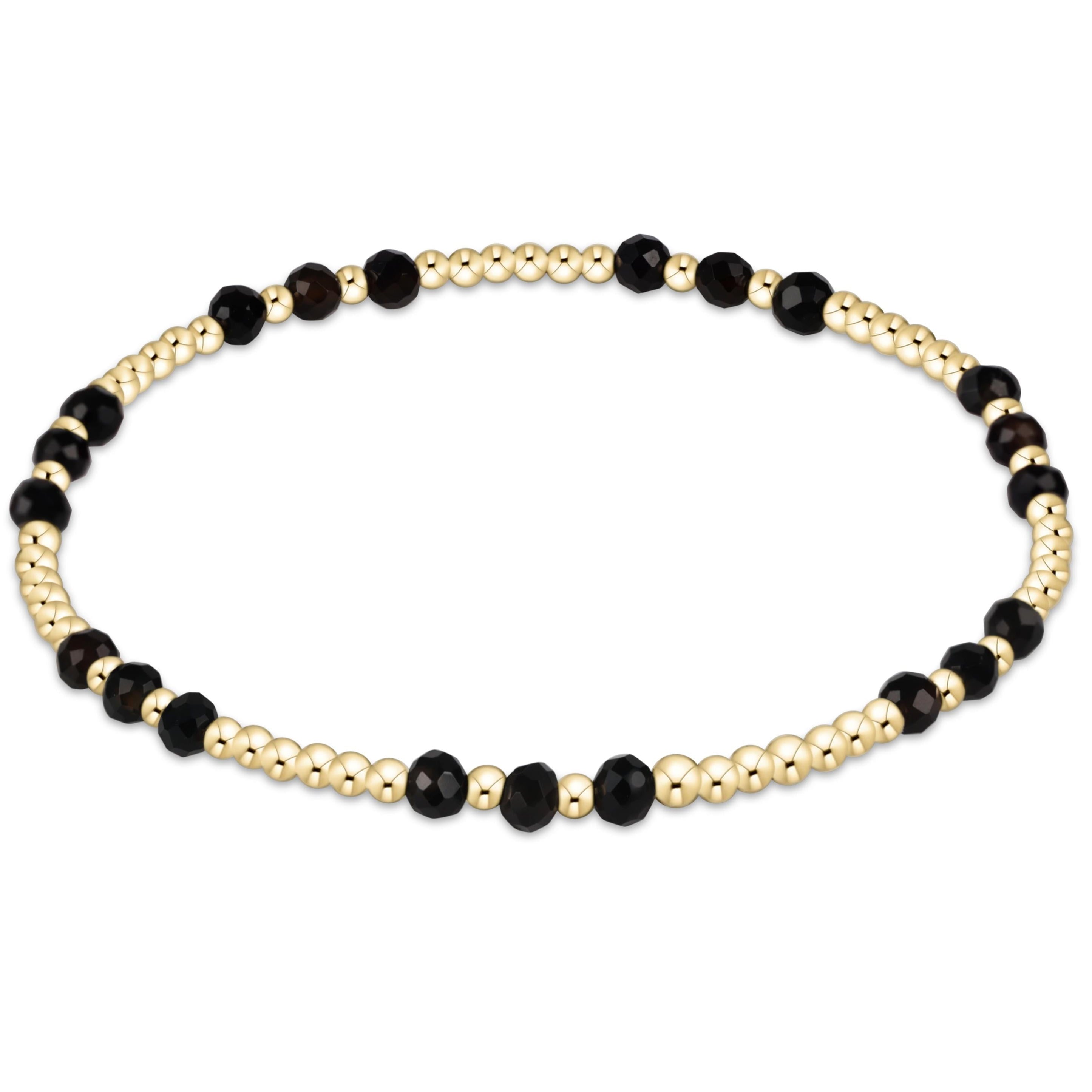 Gemstone Gold Joy Pattern 3mm Bead Bracelet - Faceted Onyx