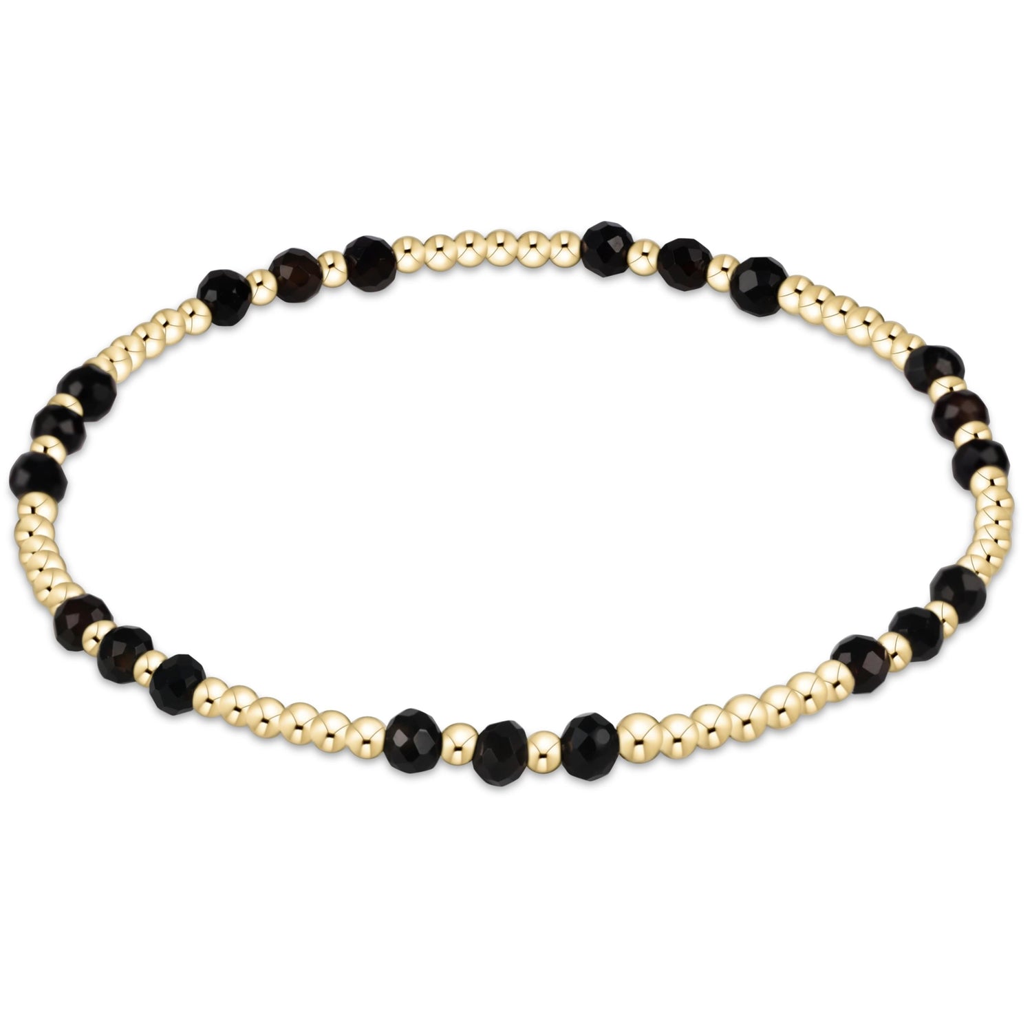 Gemstone Gold Joy Pattern 3mm Bead Bracelet - Faceted Onyx