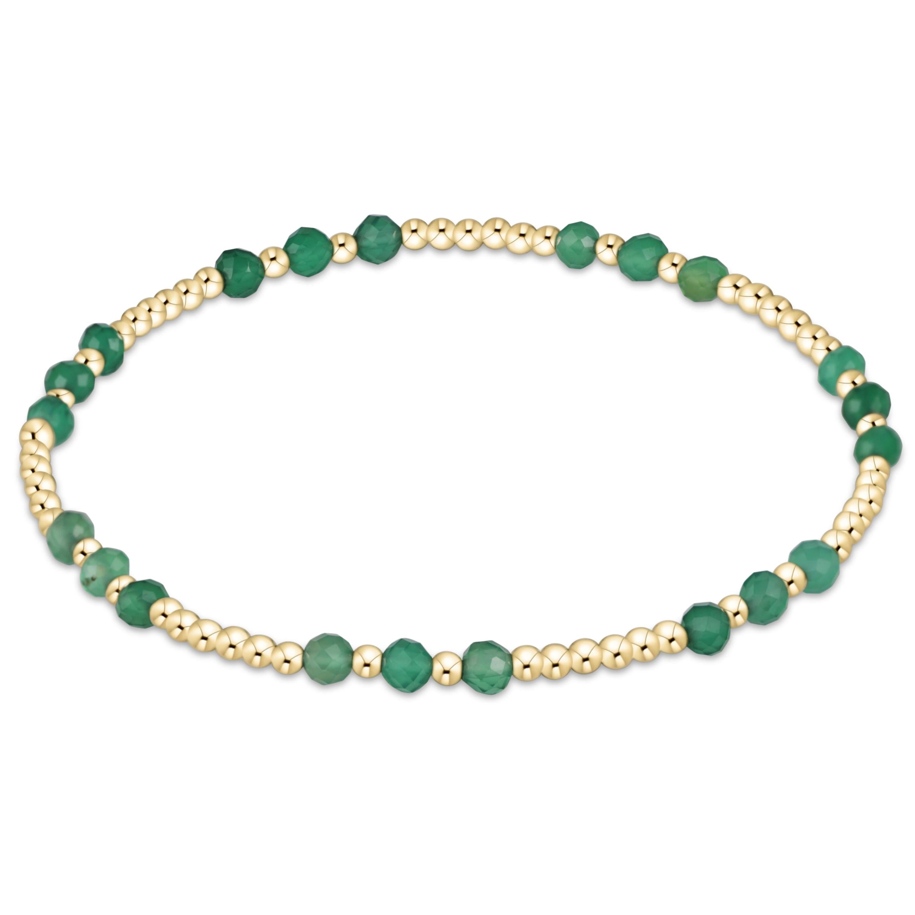 Gemstone Gold Joy Pattern 3mm Bead Bracelet - Green Onyx