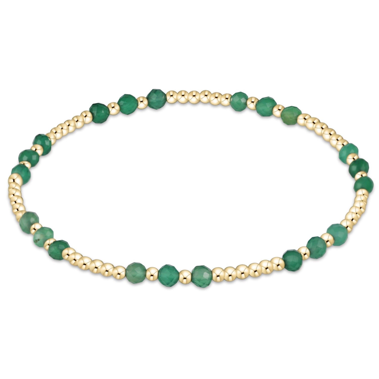 Gemstone Gold Joy Pattern 3mm Bead Bracelet - Green Onyx