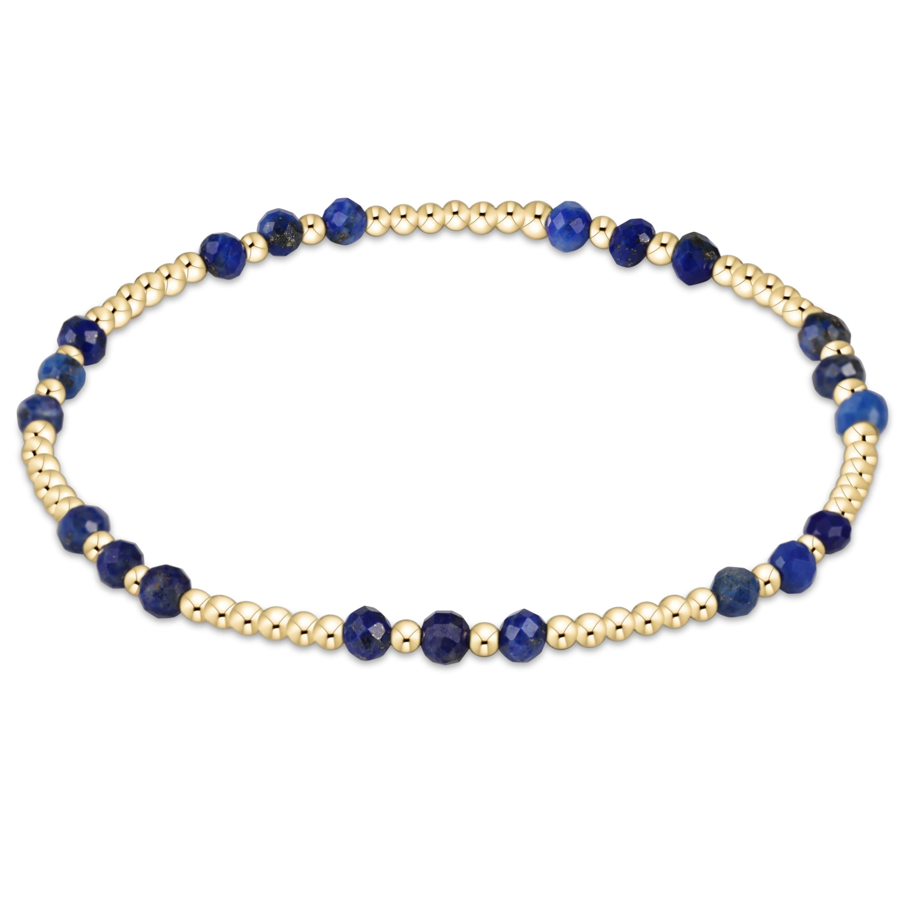 Gemstone Gold Joy Pattern 3mm Bead Bracelet - Lapis