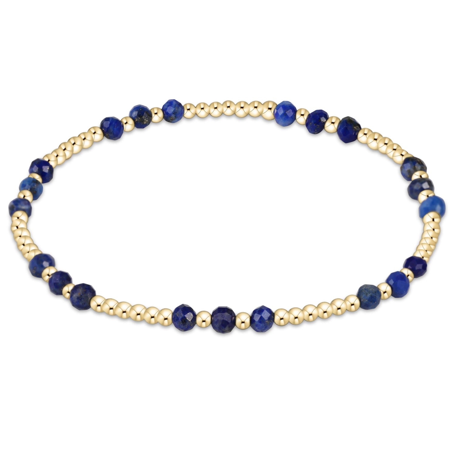 Gemstone Gold Joy Pattern 3mm Bead Bracelet - Lapis
