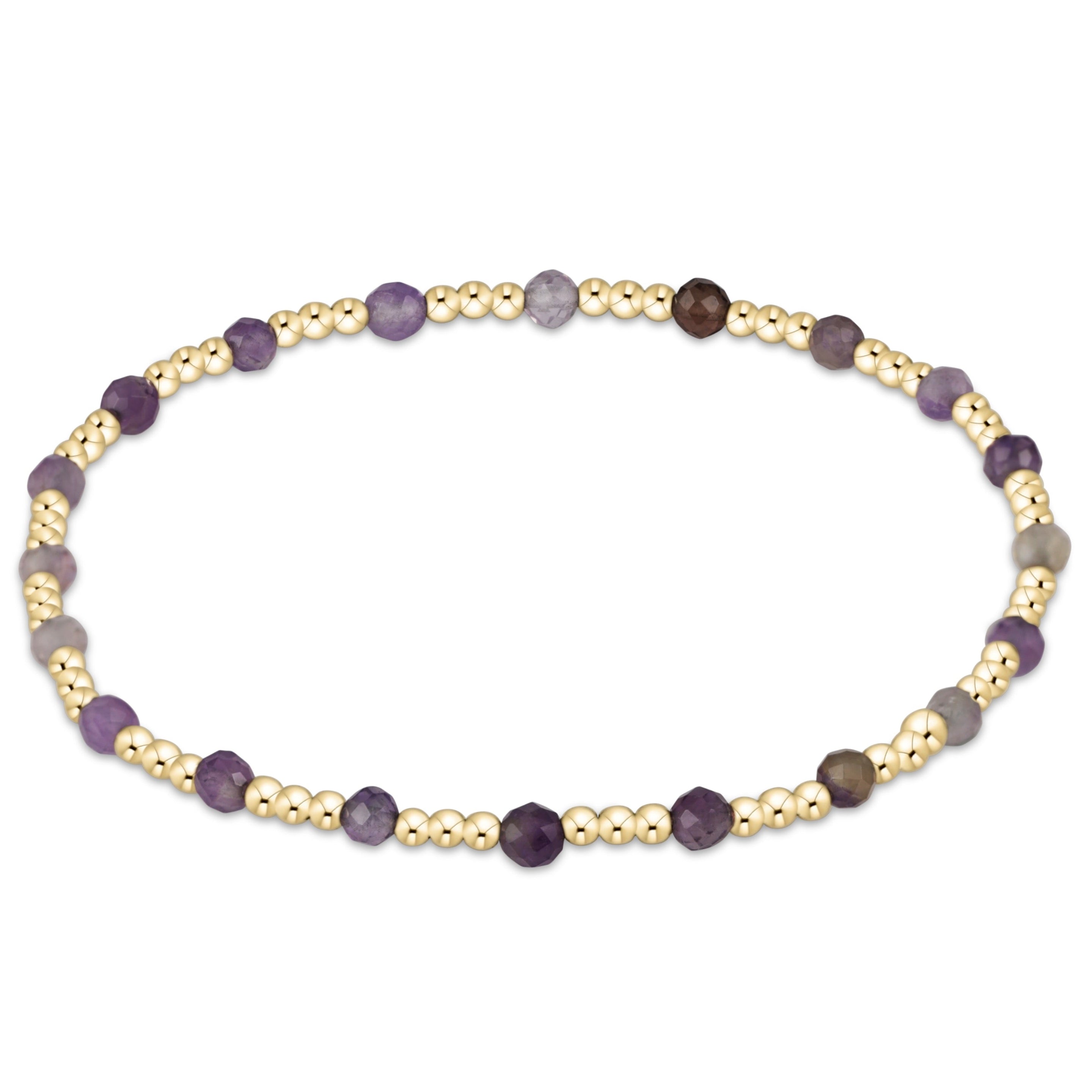 Gemstone Gold Sincerity Pattern 3mm Bead Bracelet - Amethyst
