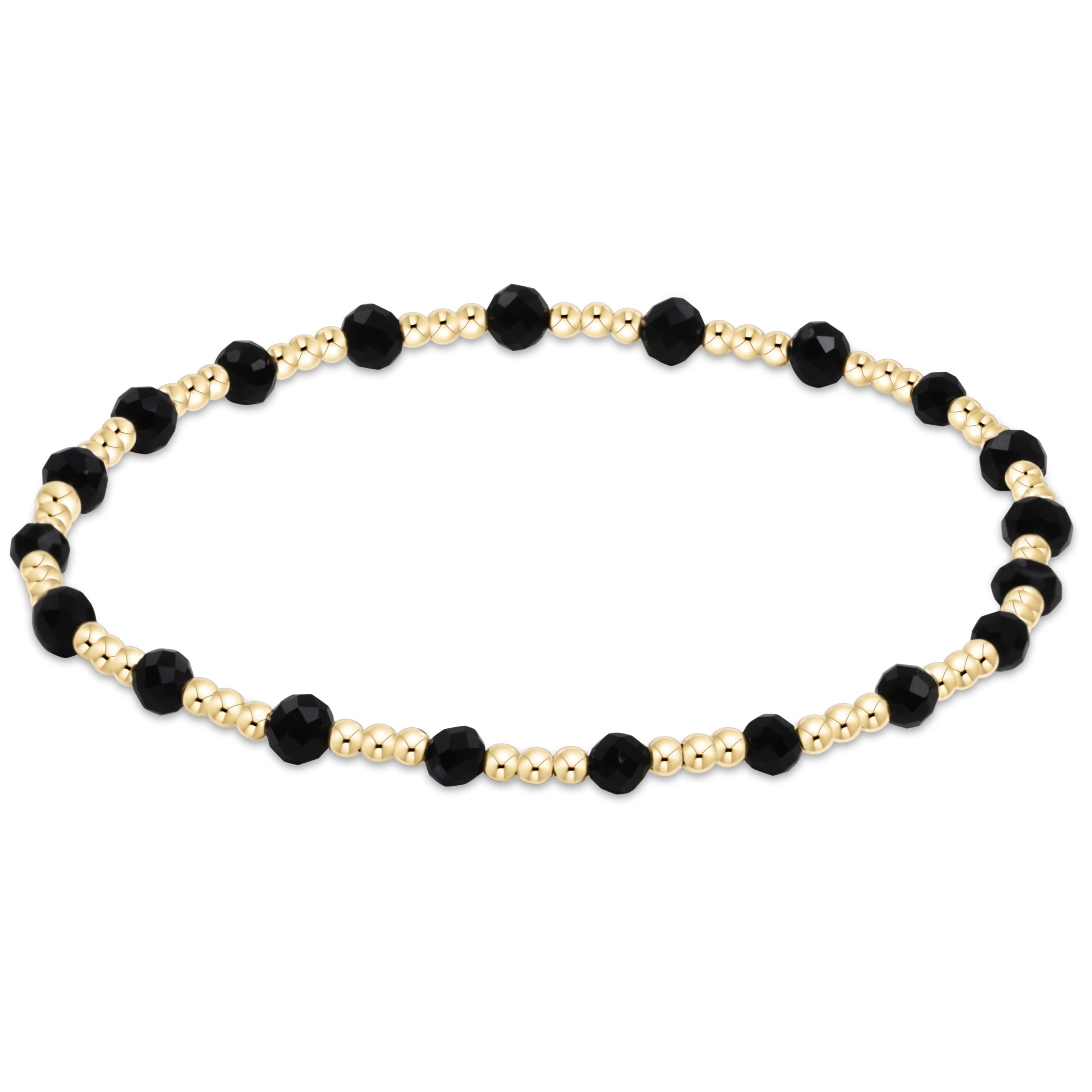 Gemstone Gold Sincerity Pattern 3mm Bead Bracelet - Faceted Onyx