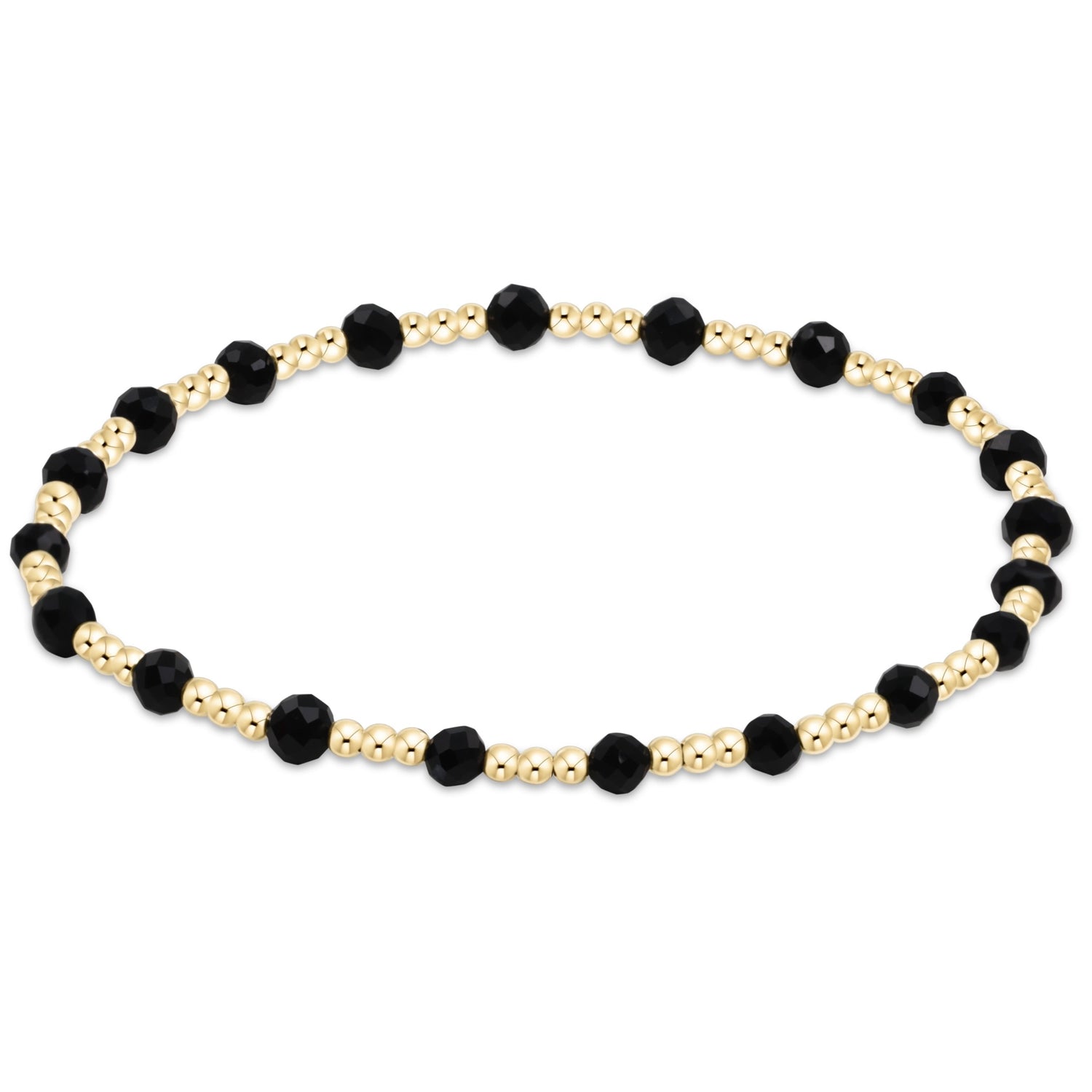 Gemstone Gold Sincerity Pattern 3mm Bead Bracelet - Faceted Onyx