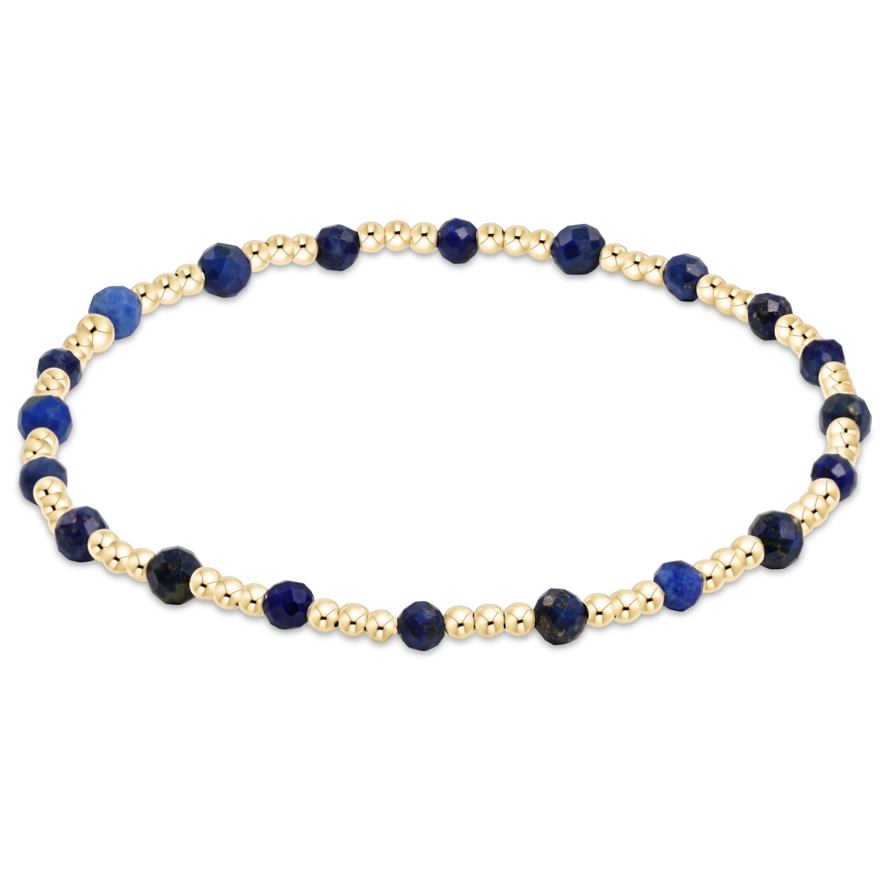 Gemstone Gold Sincerity Pattern 3mm Bead Bracelet - Lapis