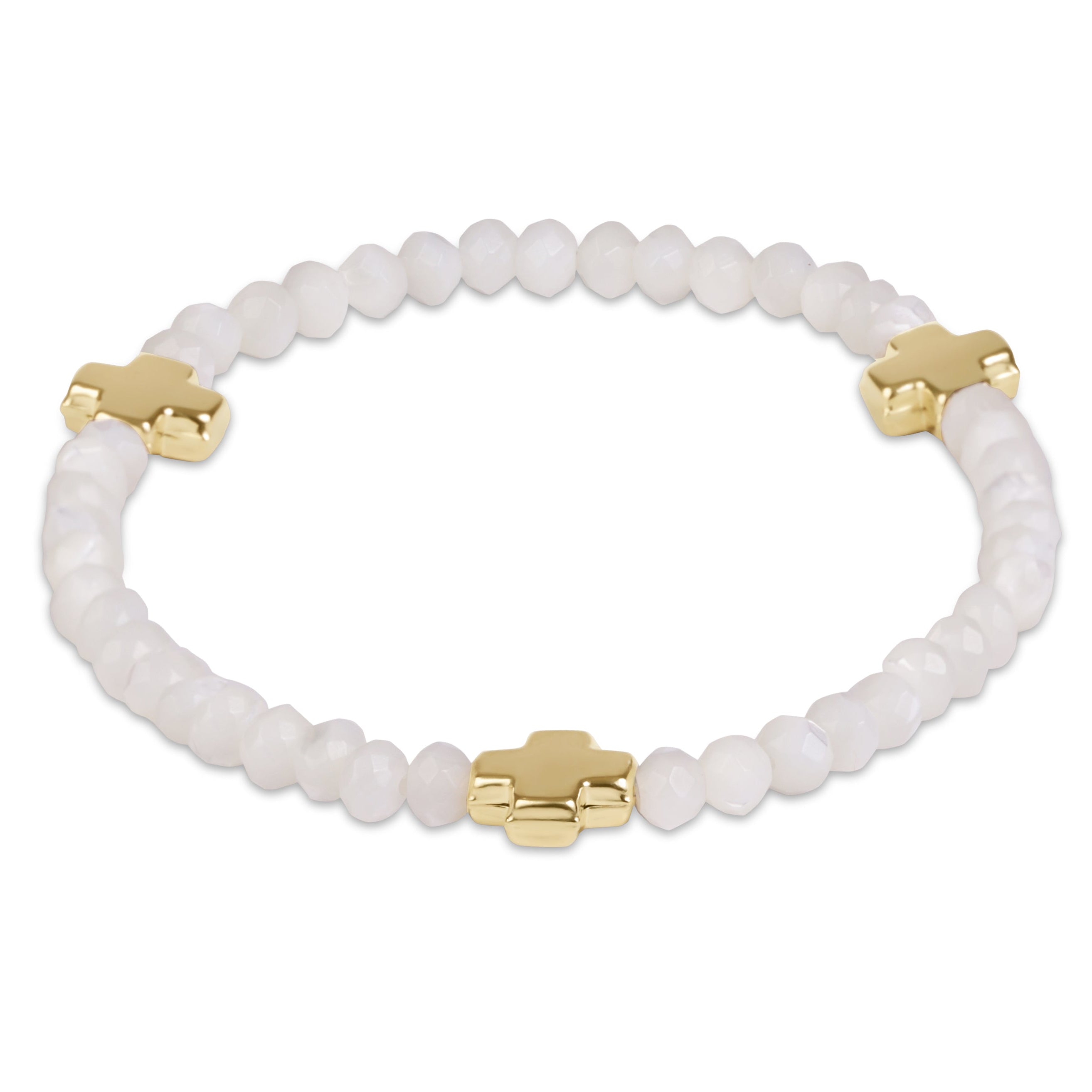 Signature Cross Gold 4mm Gemstone Bracelet - Mother Of Pearl